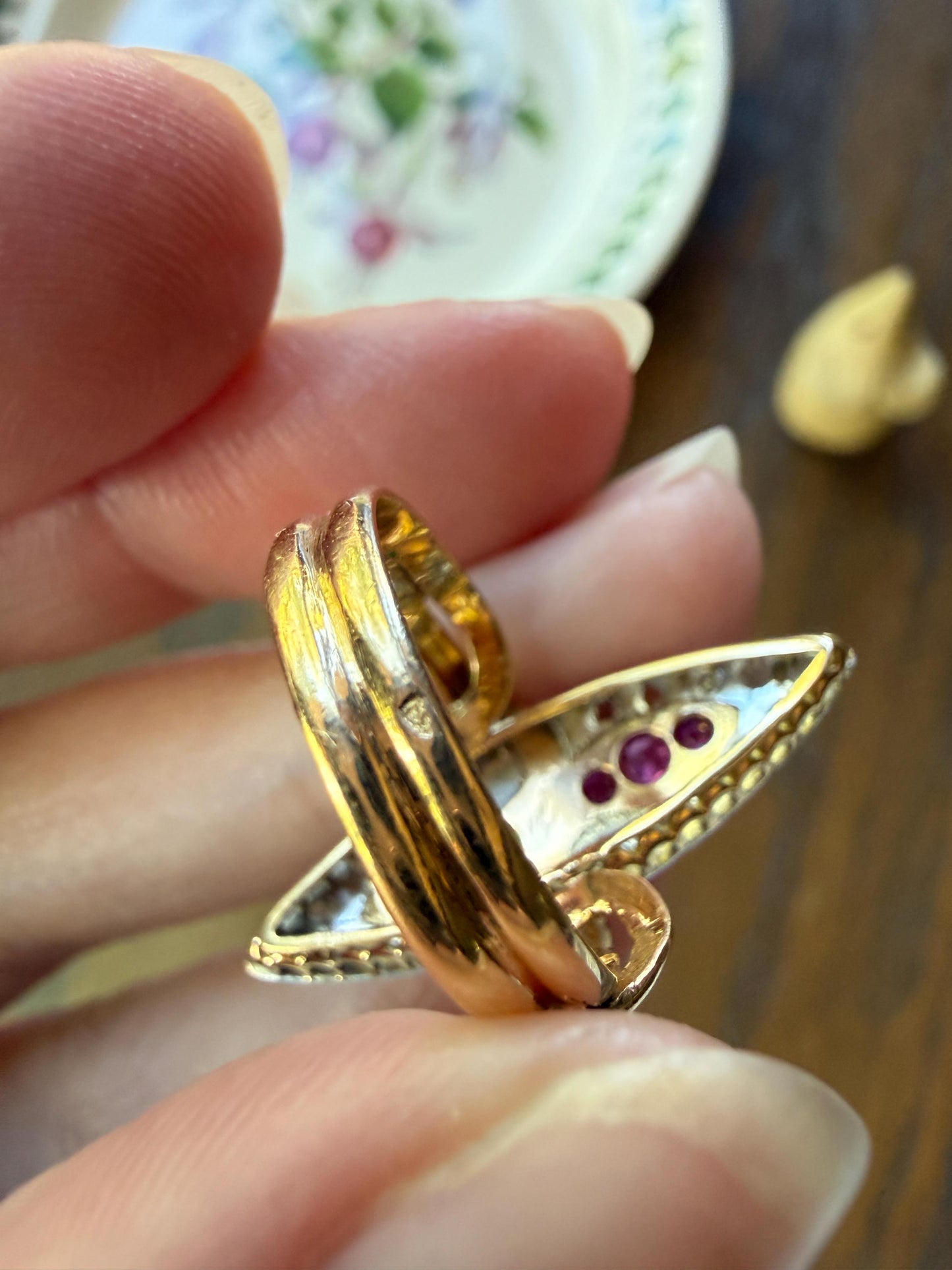 Double SNAKES Antique Ring Natural Ruby Emerald Rose Cut DIAMOND Halo Navette Ring 18k Gold Platinum Red Green Victorian