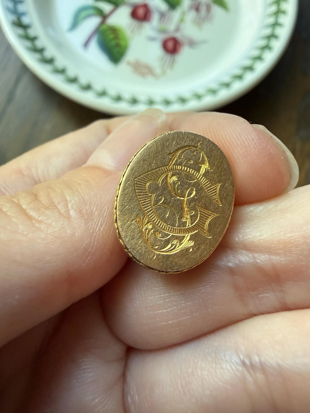 Heavy Letter " G " Fob Pendant French Antique 9g 18k Gold Solid Victorian Rose & Green Wax Seal Acanthus Leaf Belle Epoque Initial