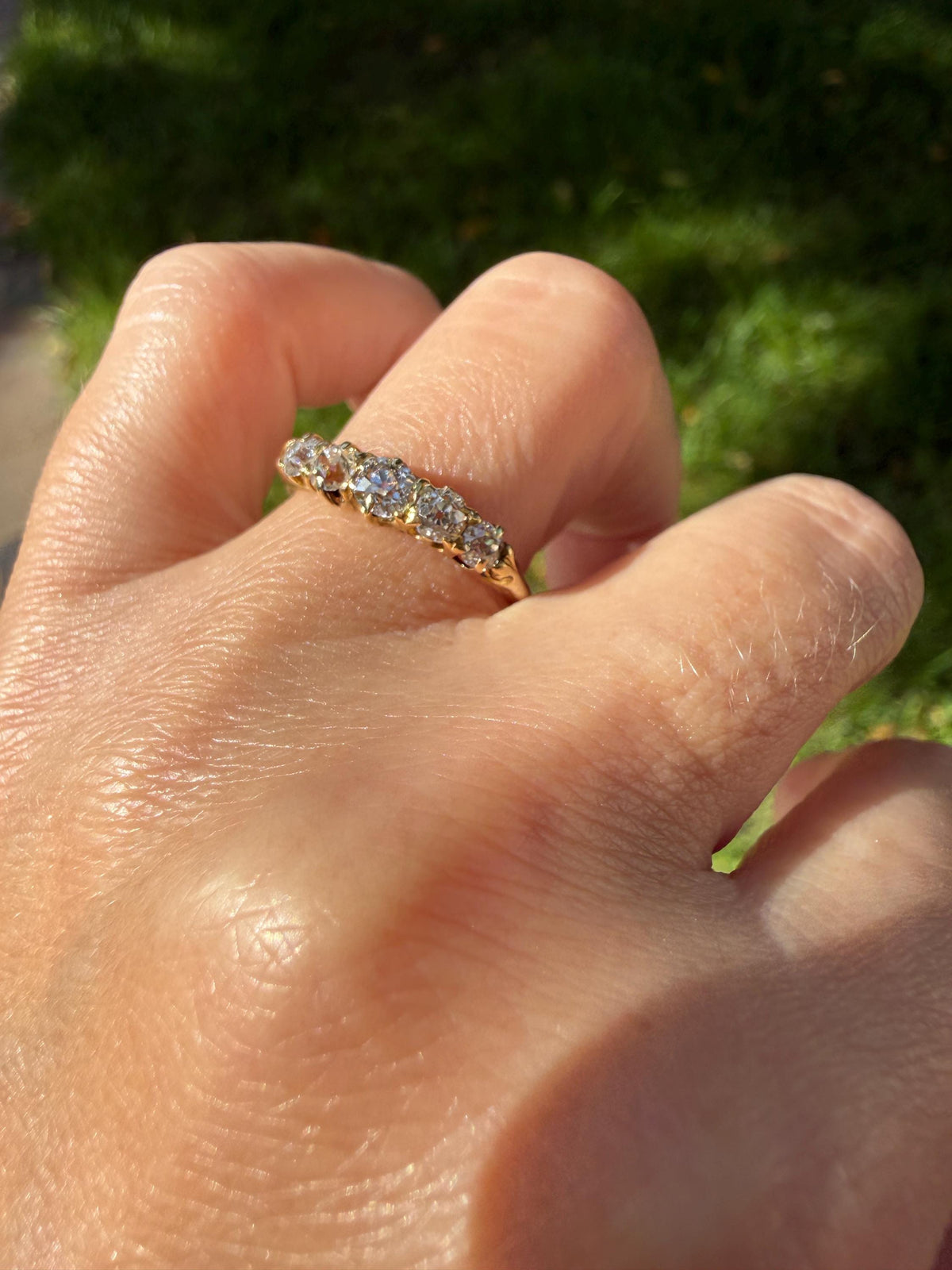 Victorian Antique .8 Carat Old Mine Cut Diamond Five Stone Ring 18k Gold Eye Clean Daily Wearer Band