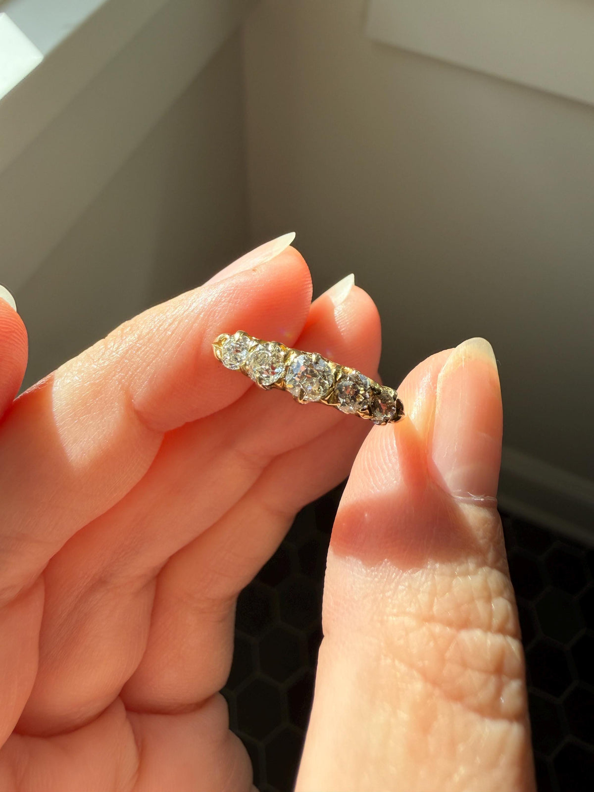 Victorian Antique .8 Carat Old Mine Cut Diamond Five Stone Ring 18k Gold Eye Clean Daily Wearer Band