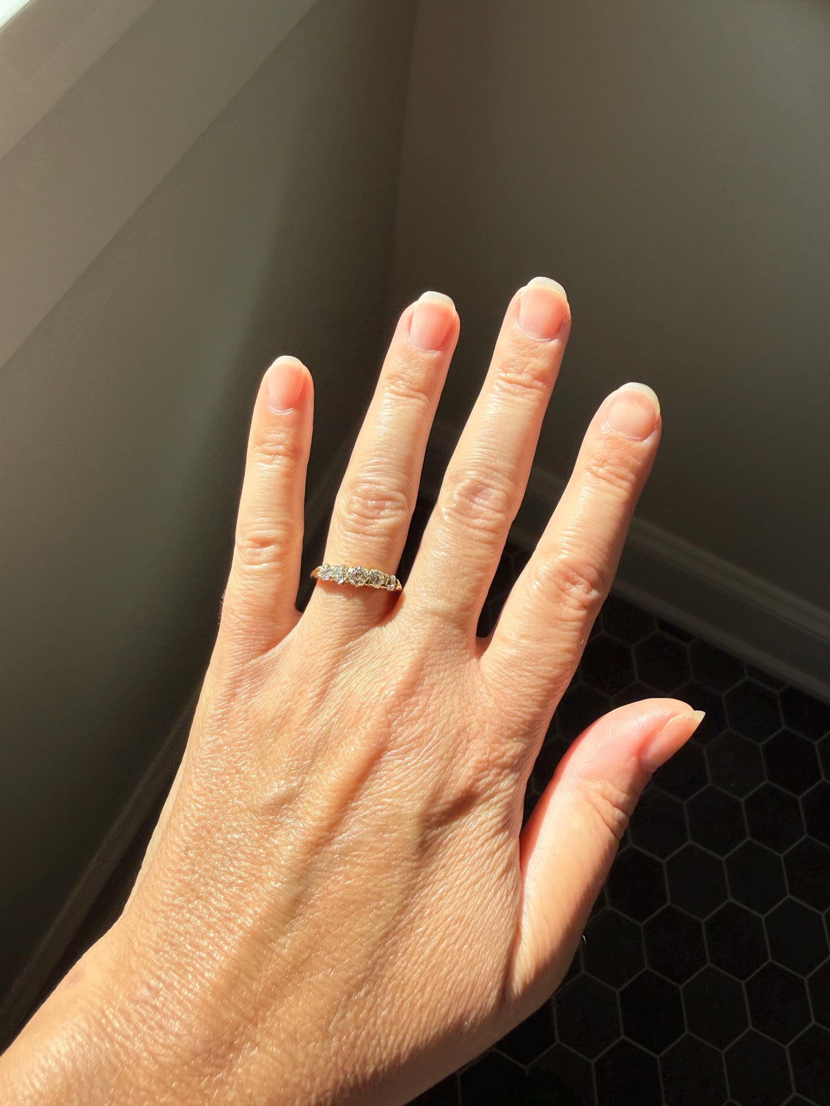 Victorian Antique .8 Carat Old Mine Cut Diamond Five Stone Ring 18k Gold Eye Clean Daily Wearer Band