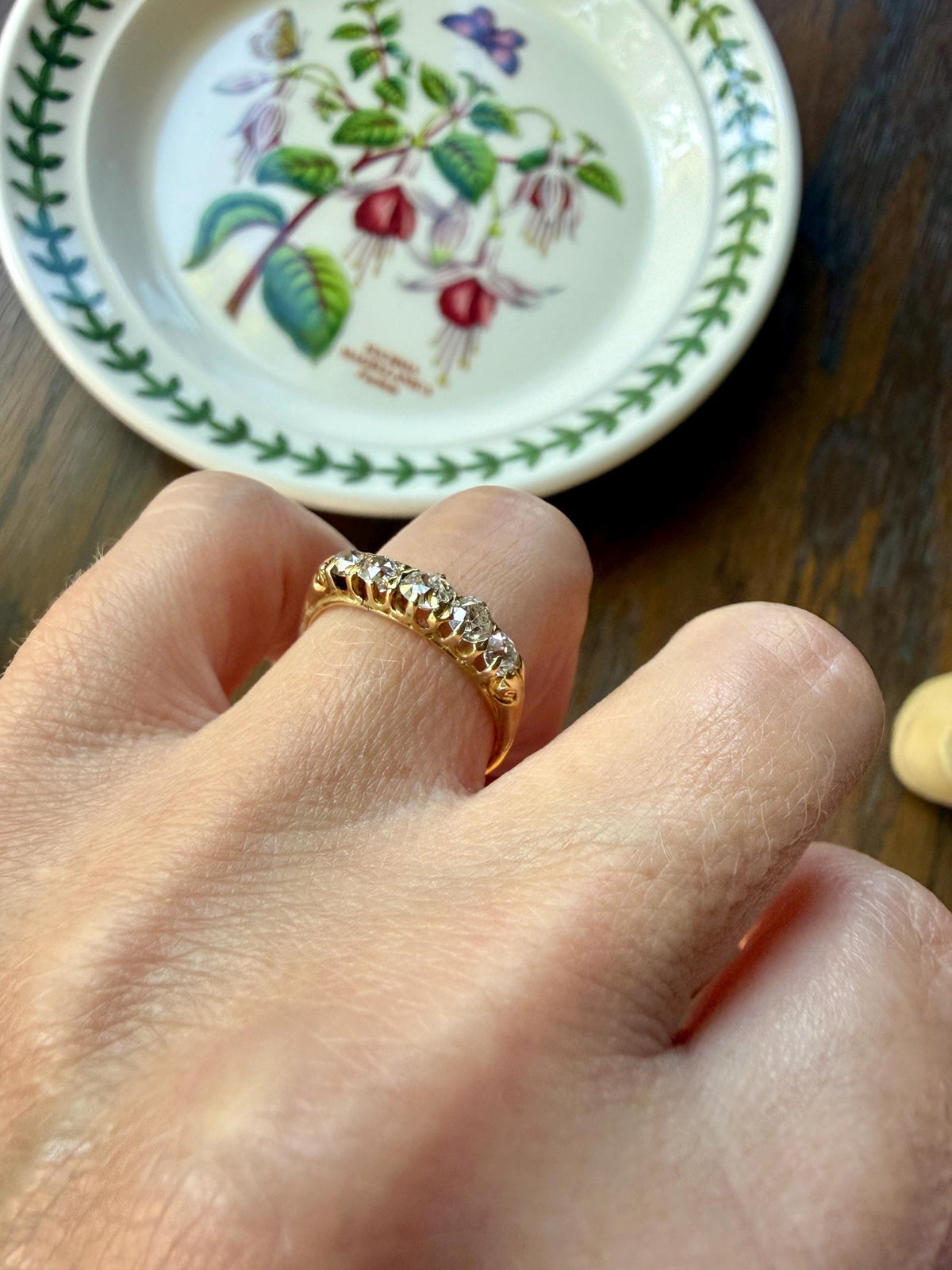 Victorian Antique .8 Carat Old Mine Cut Diamond Five Stone Ring 18k Gold Eye Clean Daily Wearer Band