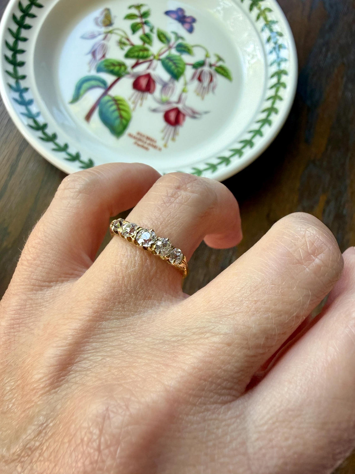 Victorian Antique .8 Carat Old Mine Cut Diamond Five Stone Ring 18k Gold Eye Clean Daily Wearer Band