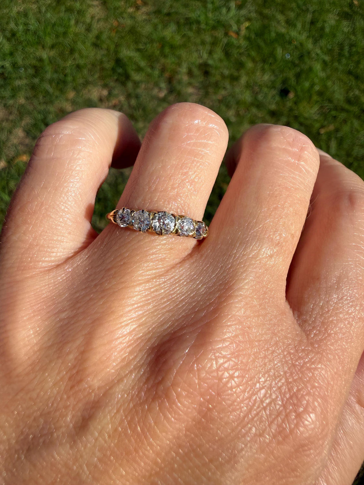 Victorian Antique .8 Carat Old Mine Cut Diamond Five Stone Ring 18k Gold Eye Clean Daily Wearer Band
