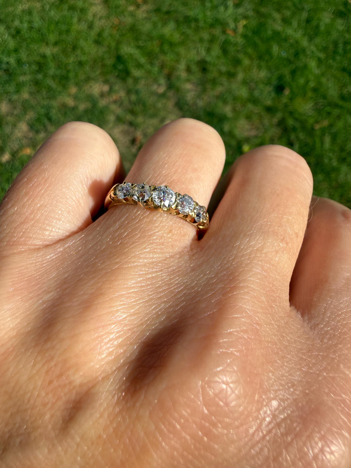 Victorian Antique .8 Carat Old Mine Cut Diamond Five Stone Ring 18k Gold Eye Clean Daily Wearer Band