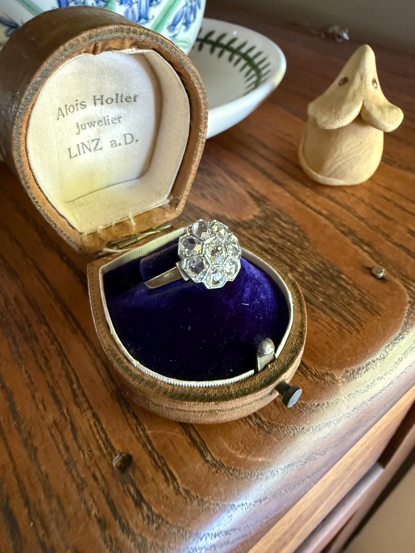 Antique Old Mine & Rose Cut Diamond Cobblestone Daisy Cluster Ring PLATINUM French Edwardian Disco Ball Halo