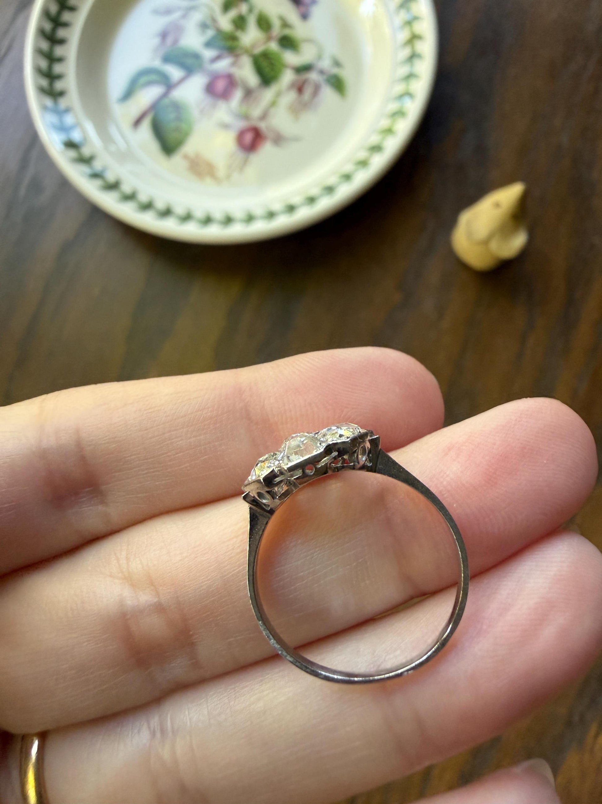 Antique Old Mine & Rose Cut Diamond Cobblestone Daisy Cluster Ring PLATINUM French Edwardian Disco Ball Halo