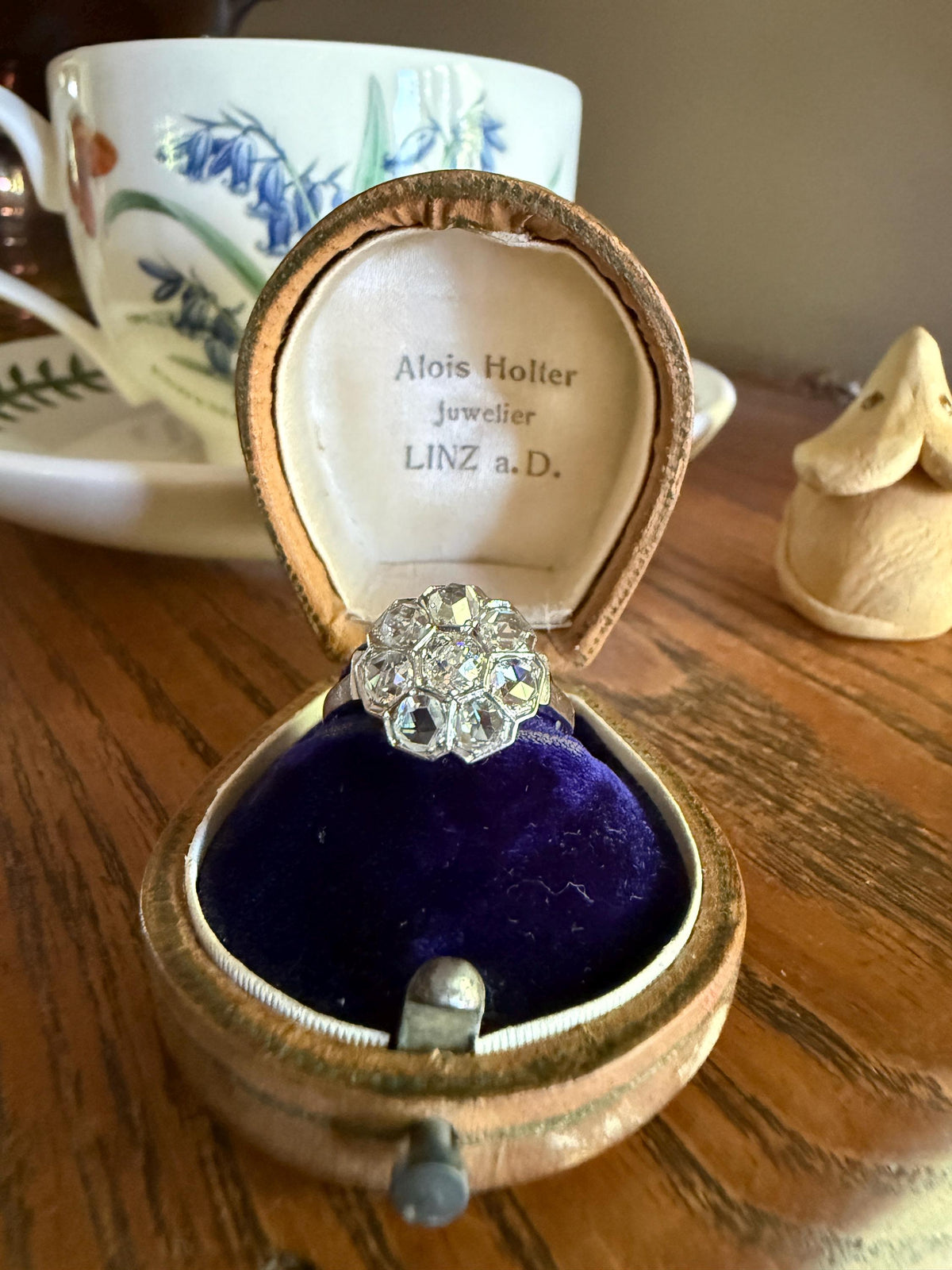 Antique Old Mine & Rose Cut Diamond Cobblestone Daisy Cluster Ring PLATINUM French Edwardian Disco Ball Halo