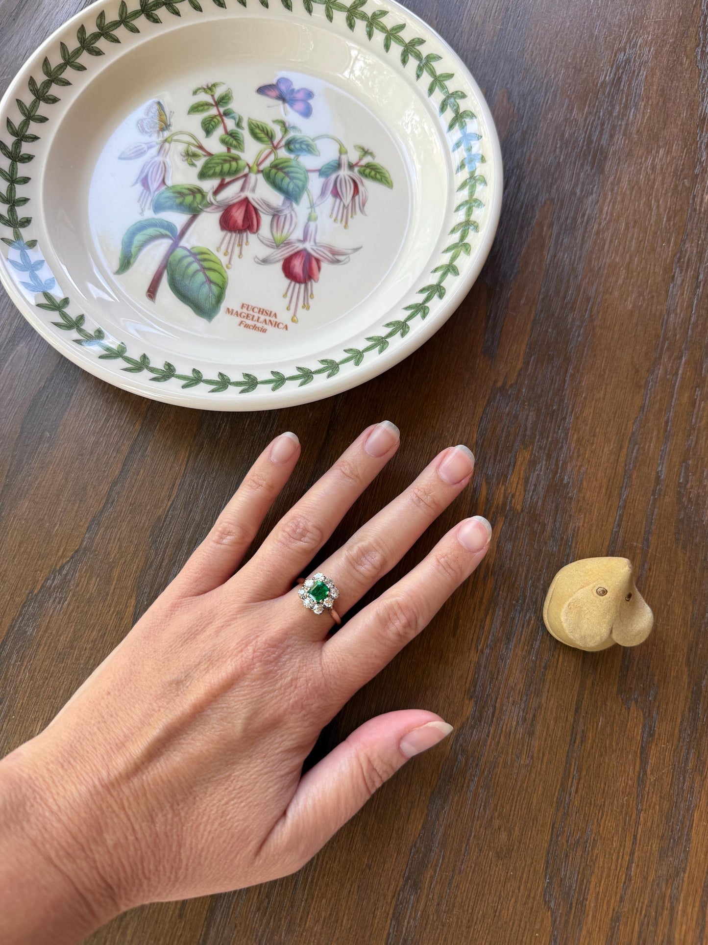 Antique Emerald .75 Carat Old Mine Cut Diamond Halo Ring 18k Gold Silver French Art Deco Green Cluster