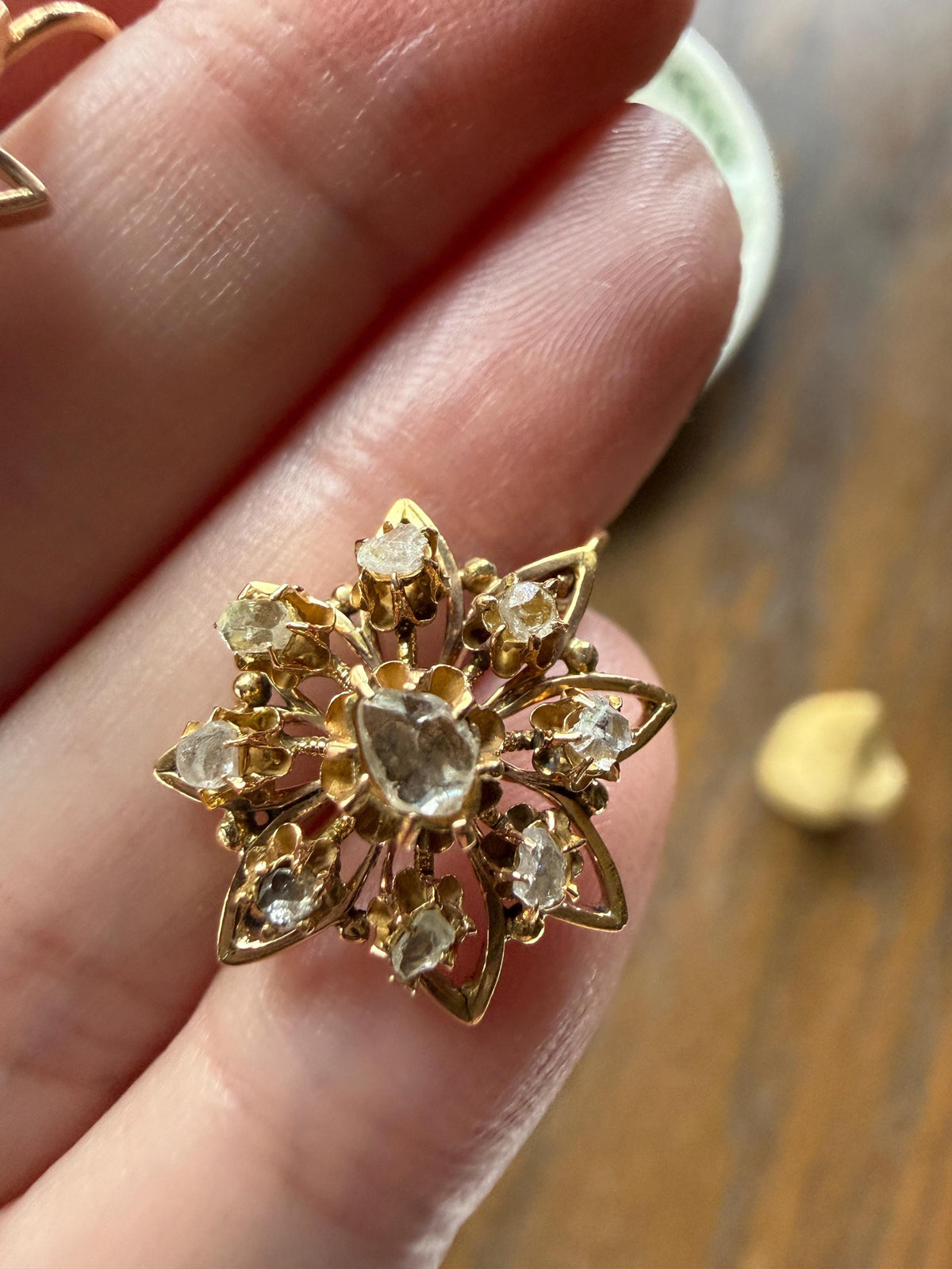 STAR Floral Antique Iberian Earrings Georgian Era 18k Gold Figural Rose Cut Diamond Starburst 3D Traditional Spanish Regional