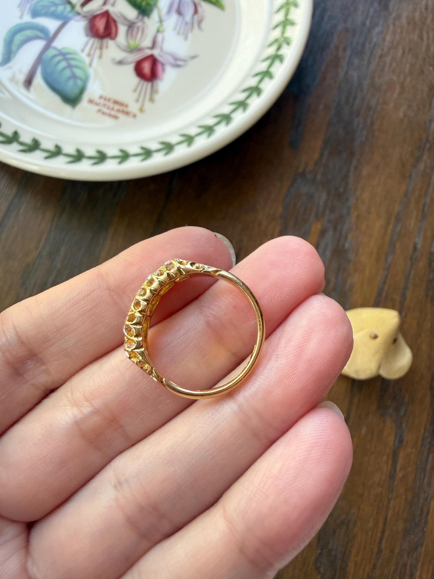 Victorian c1894 Antique 1.2 Carat Old Mine Cut Diamond Five Stone Ring 18k Gold Eye Clean Daily Wearer Band Scrolled Ornate