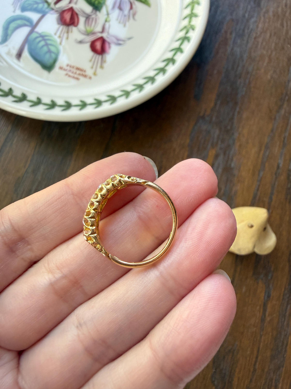 Victorian c1894 Antique 1.2 Carat Old Mine Cut Diamond Five Stone Ring 18k Gold Eye Clean Daily Wearer Band Scrolled Ornate