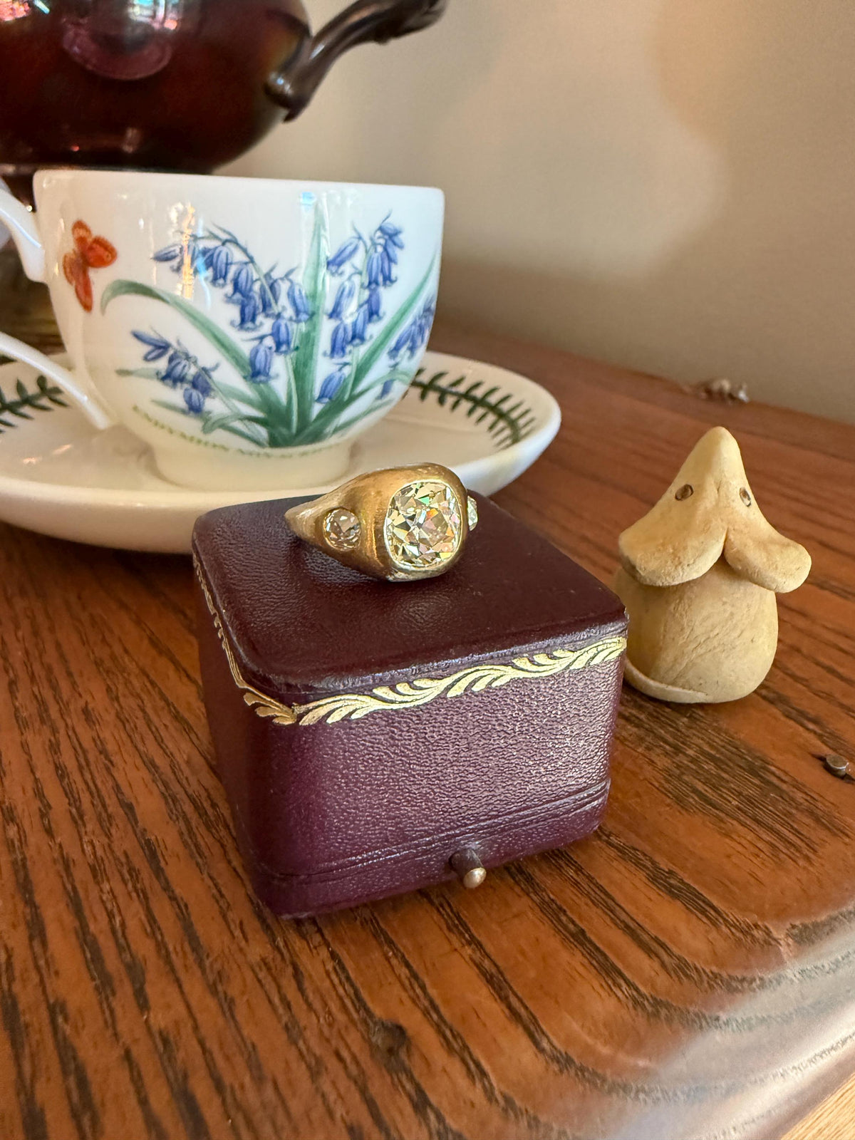HEAVY 5.2 Carats Eye Clean Natural Antique Old Mine Cut Diamond Three Stone Gypsy Ring 14.5g 18k Gold Matte Band Stacker Man Unisex Chunky