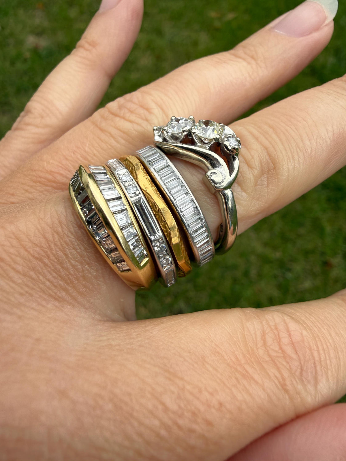 Vintage 22k Gold Faceted Beveled Engraved Stacker Eternity Ring Shimmer Skinny Wedding Band Unique Geometric