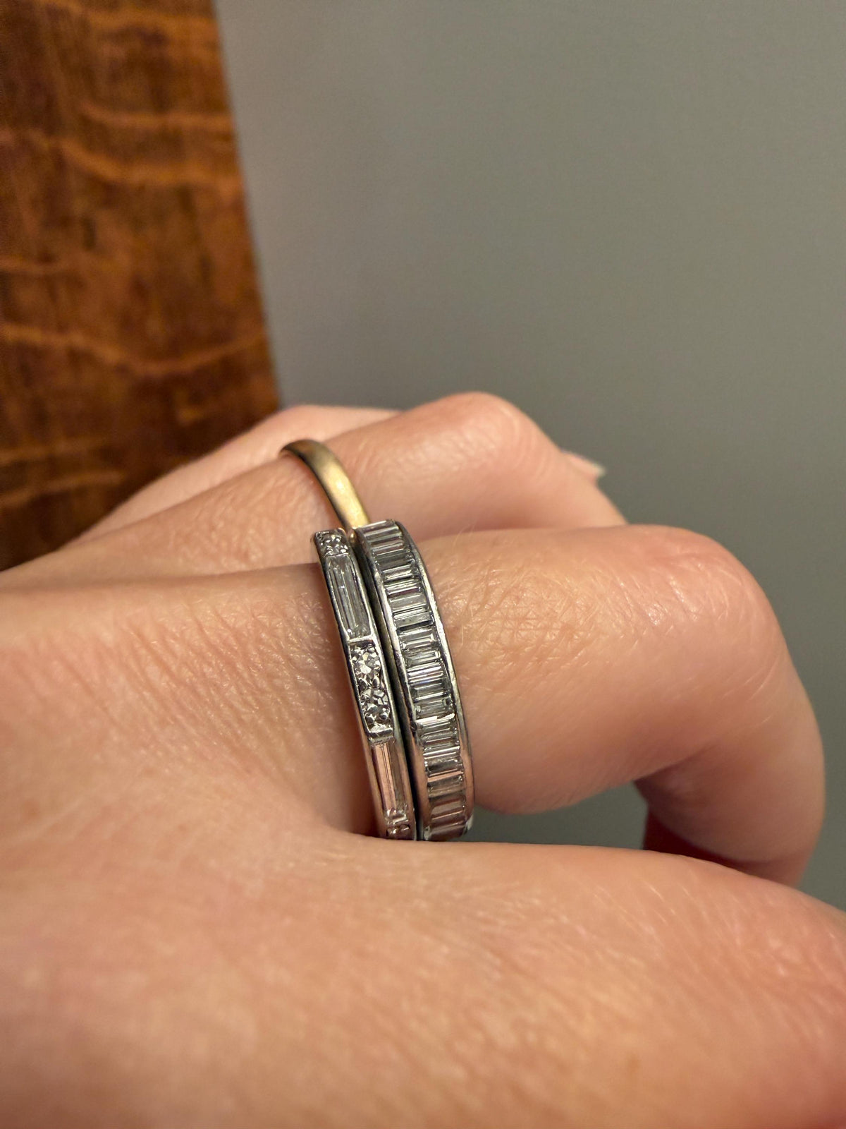 Antique Art Deco 1 Carat PLATINUM Natural Baguette and Old Single Cut Diamond Eternity Ring Skinny Stacker Beveled Channel Set Wedding Band