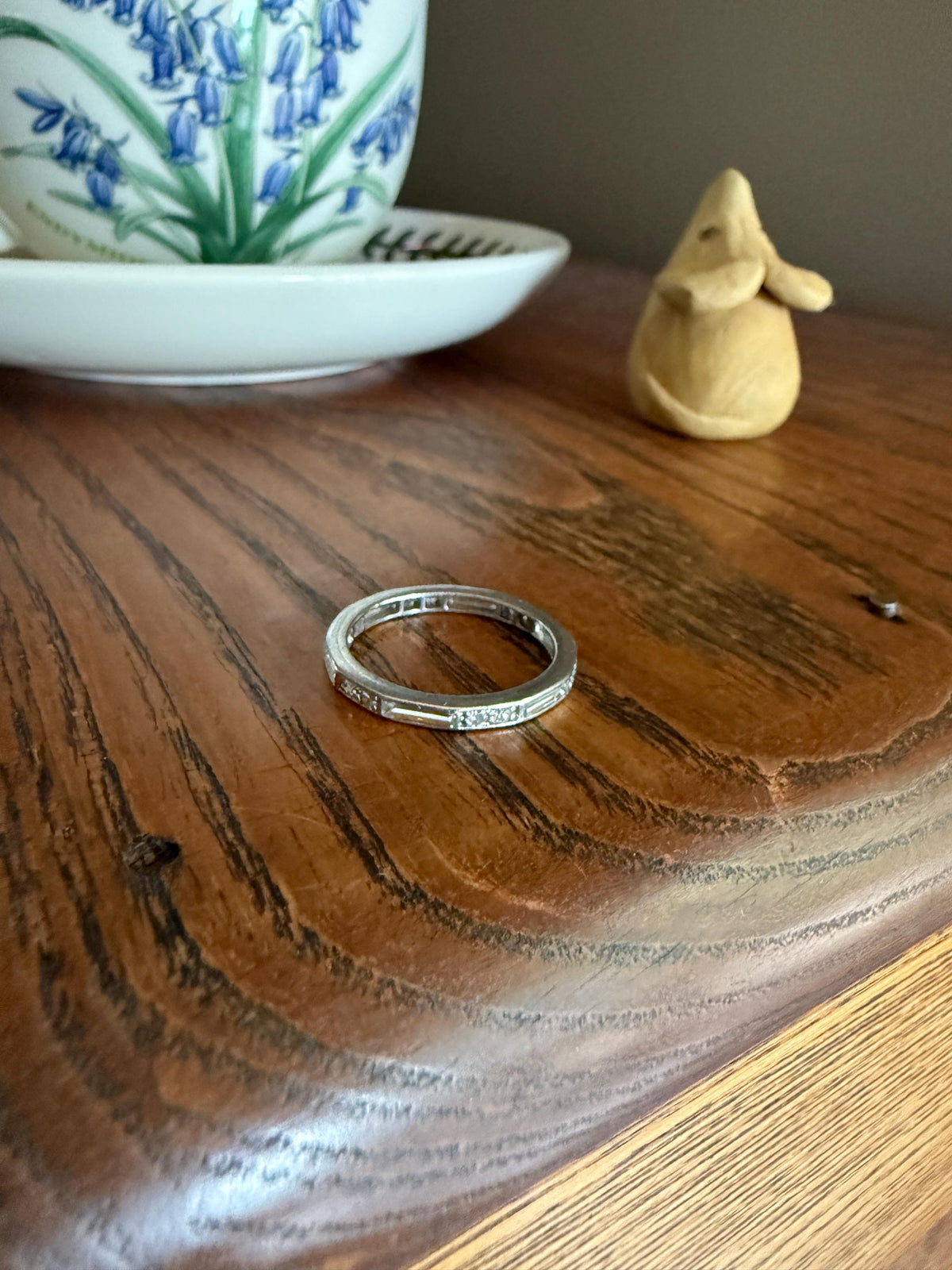 Antique Art Deco 1 Carat PLATINUM Natural Baguette and Old Single Cut Diamond Eternity Ring Skinny Stacker Beveled Channel Set Wedding Band