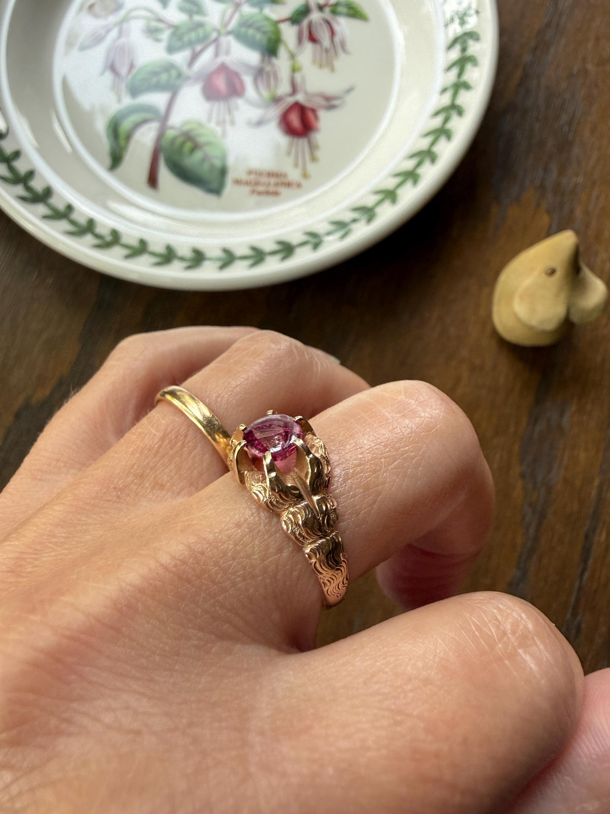 LION Claw Paw Shoulders Juicy Natural Ruby Chunky Ring 10k Gold Victorian Figural Unique Gift 3D Glowing Pinkish Red Orb Animal Jewelry