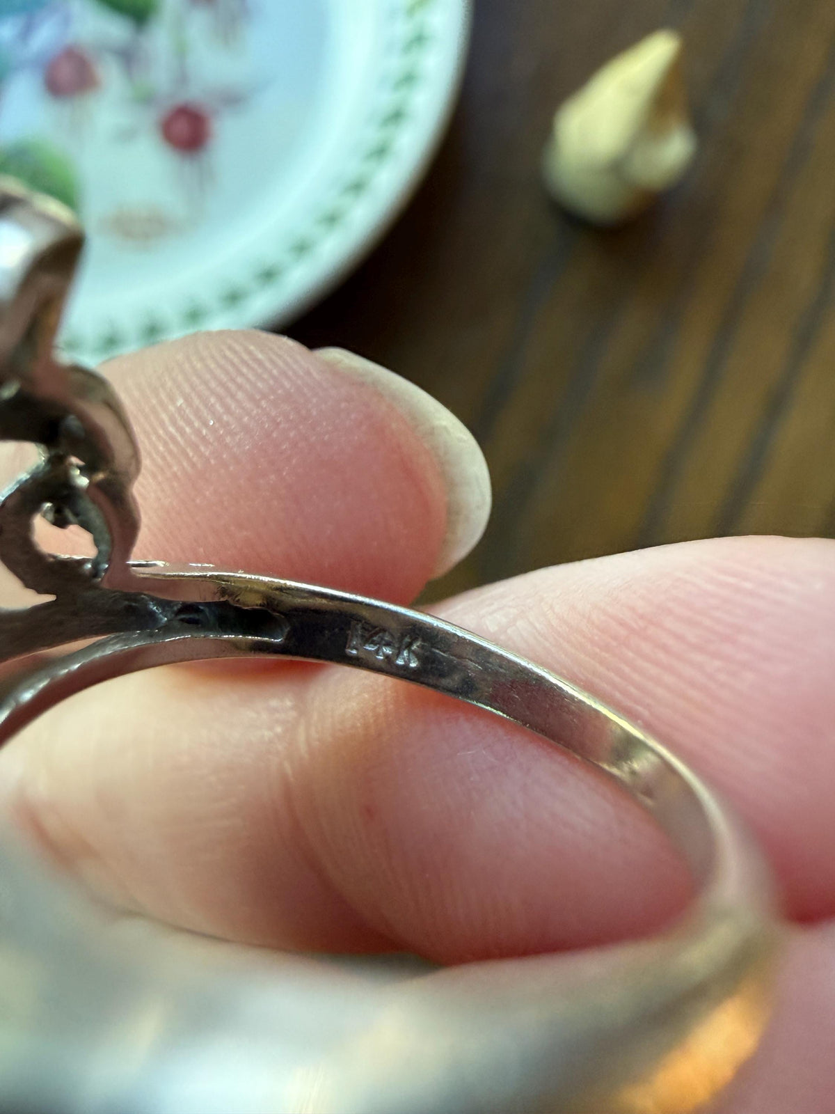 Vintage Art Deco Old Single Cut Diamond LEAF Ring 14k White Gold Ornate Scrolled Bypass Band Figural Stacker