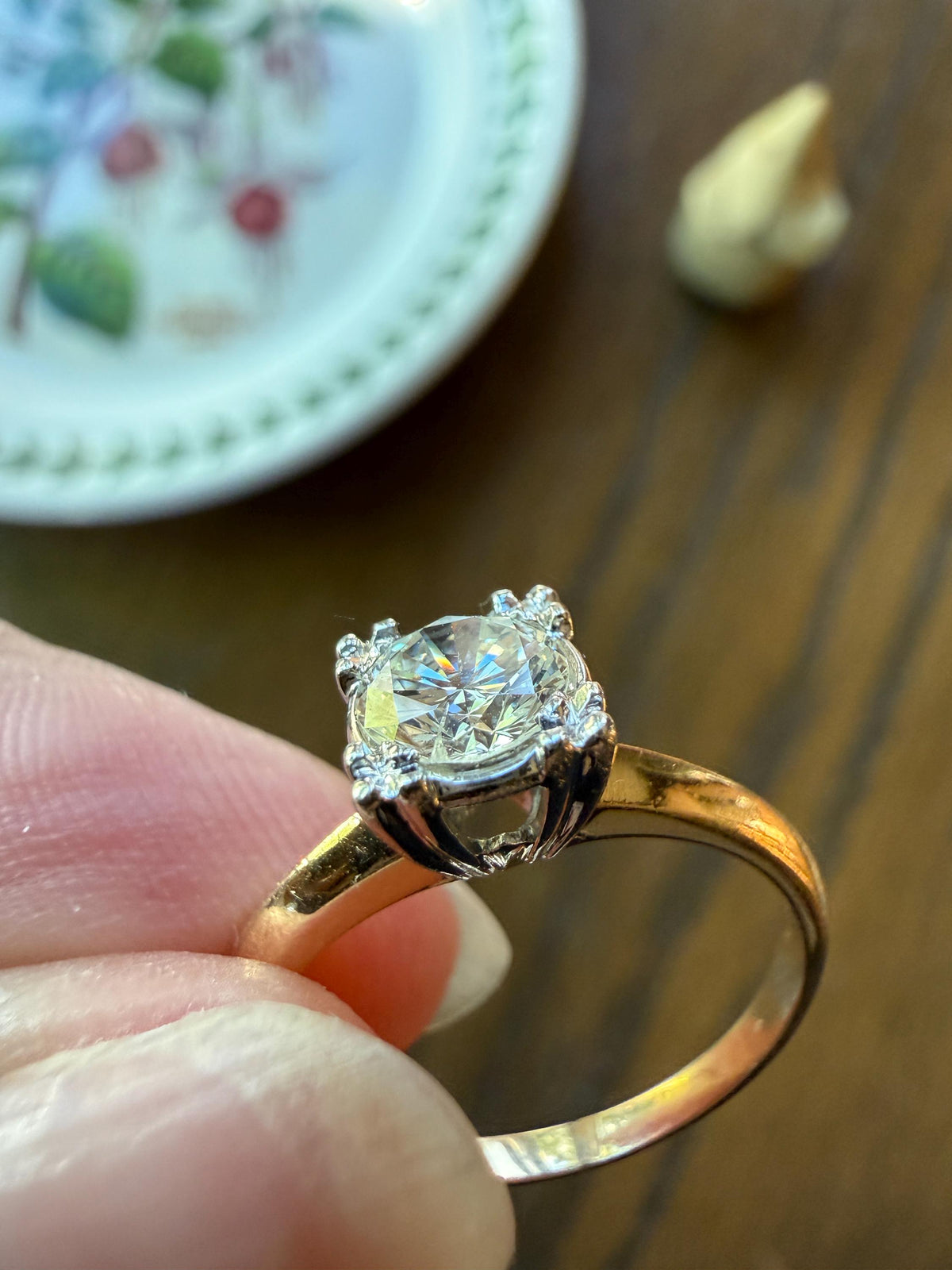 Vintage .67 Carat Transitional Cut Diamond Solitaire Ring 14k Gold Art Deco Square Face Knife Edge Band Engagement Stacker
