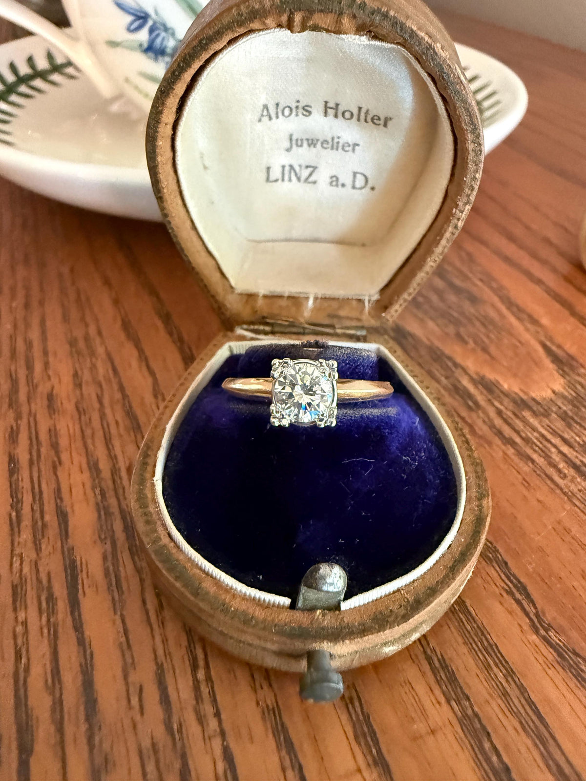 Vintage .67 Carat Transitional Cut Diamond Solitaire Ring 14k Gold Art Deco Square Face Knife Edge Band Engagement Stacker