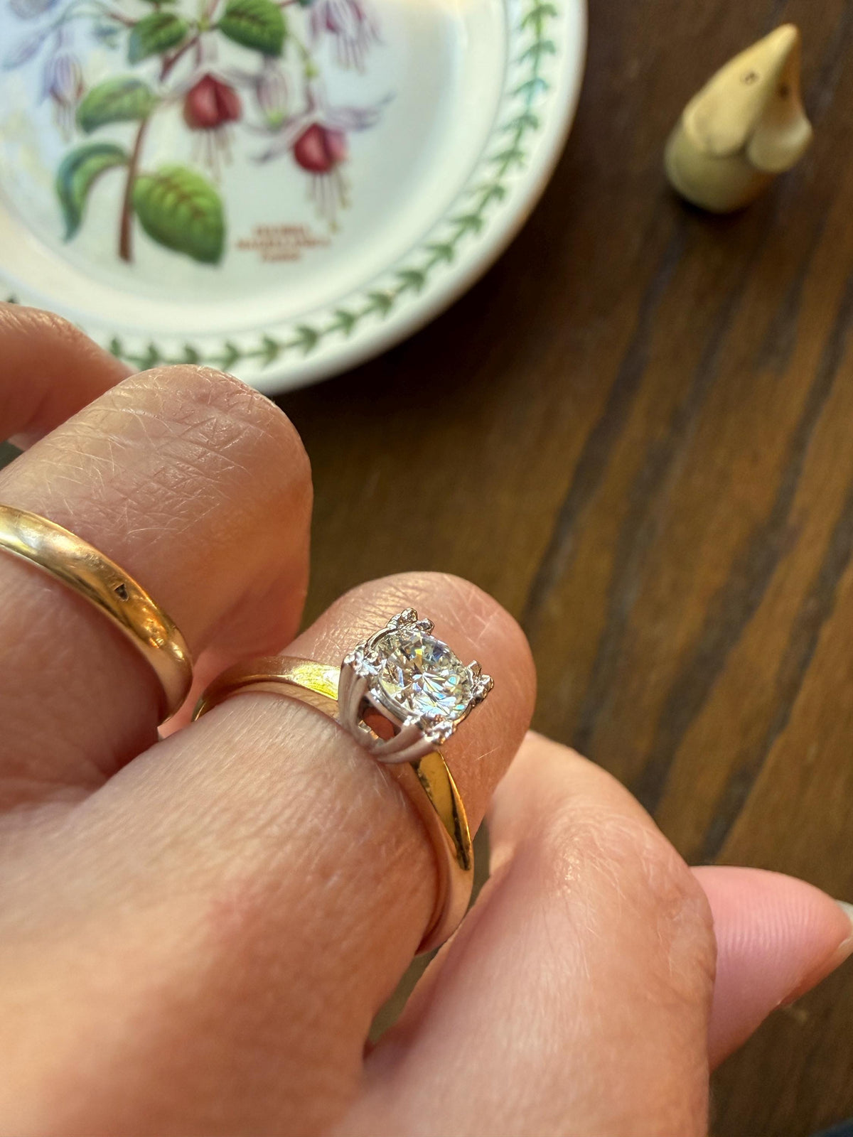 Vintage .67 Carat Transitional Cut Diamond Solitaire Ring 14k Gold Art Deco Square Face Knife Edge Band Engagement Stacker