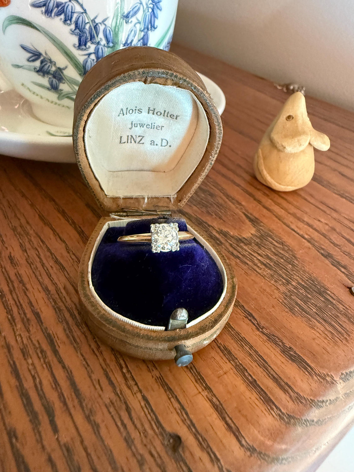 Vintage .67 Carat Transitional Cut Diamond Solitaire Ring 14k Gold Art Deco Square Face Knife Edge Band Engagement Stacker
