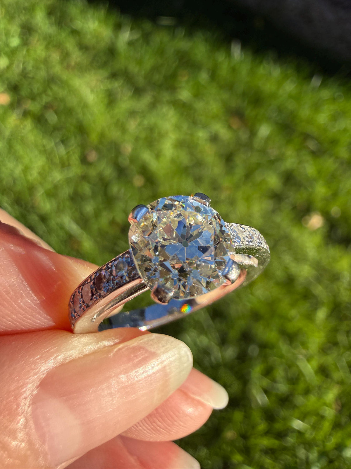 Original Vintage Eye Clean 2.25 Carat Natural Old Mine Cut DiAMOND Solitaire Ring French 18k White GOLD Engagement Art Deco 2.75Ctw