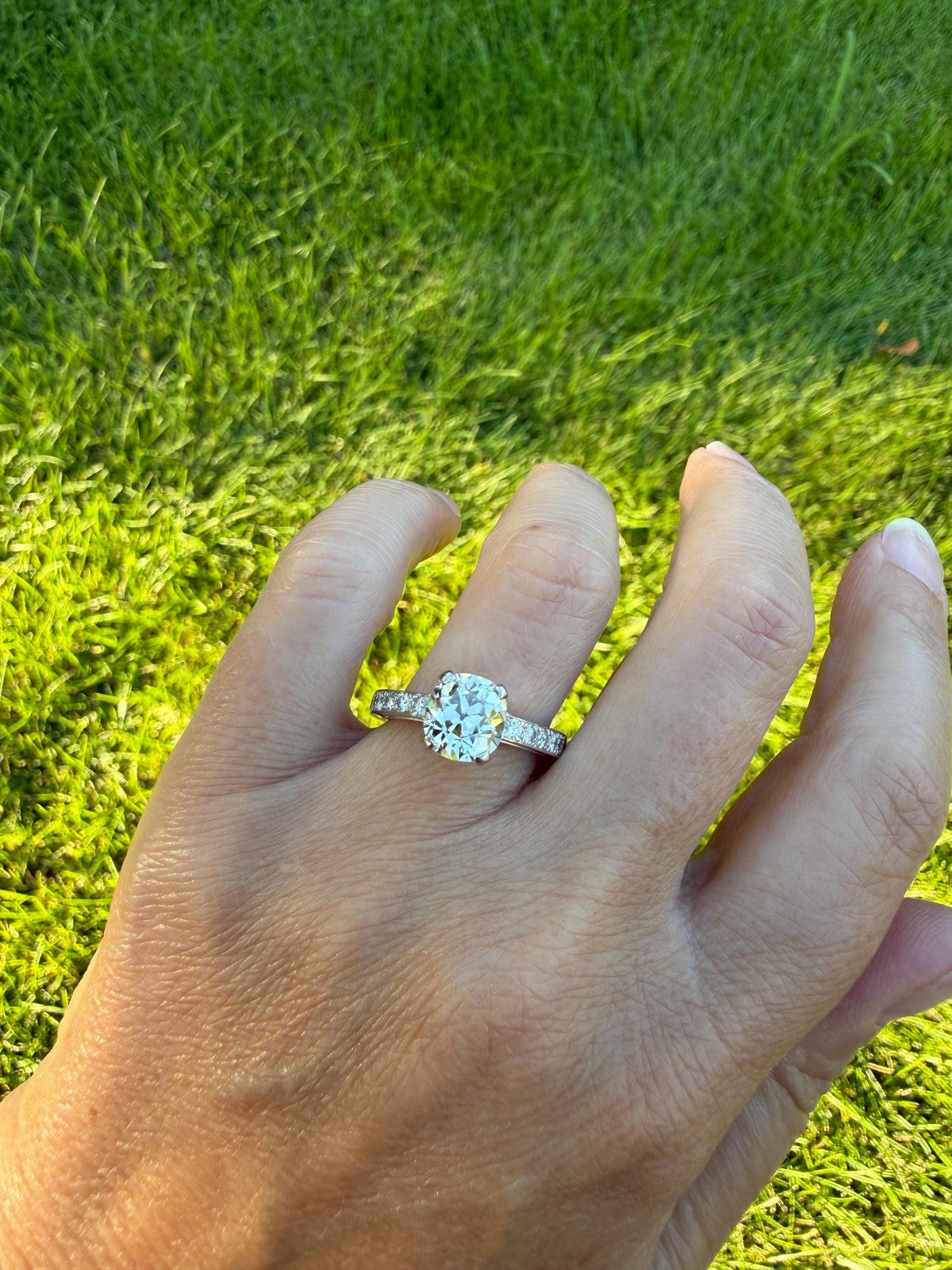 Original Vintage Eye Clean 2.25 Carat Natural Old Mine Cut DiAMOND Solitaire Ring French 18k White GOLD Engagement Art Deco 2.75Ctw