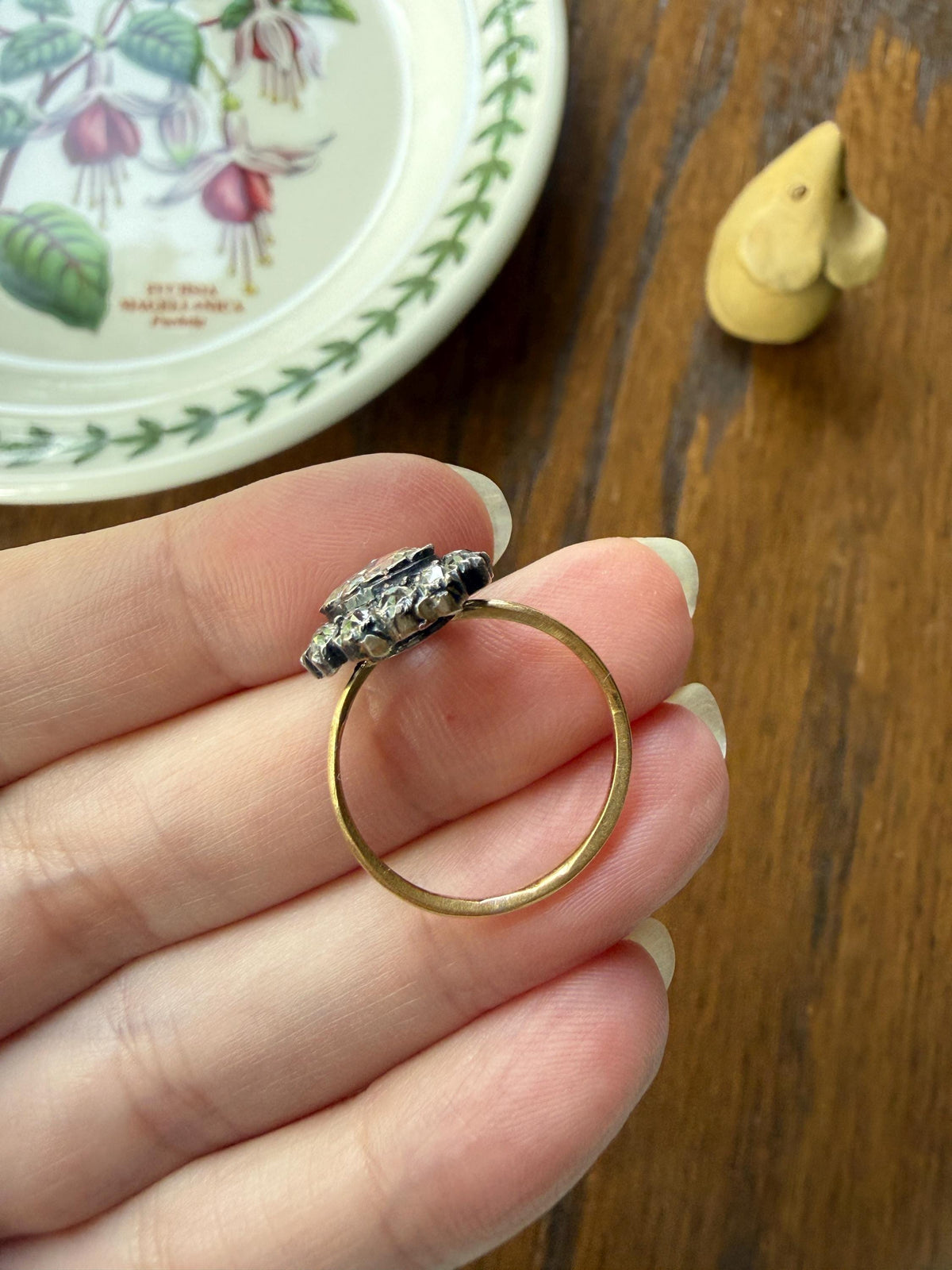 Antique Old Mine & Eye Clean Rose Cut Diamond Daisy Cluster Ring 18k Silver French Edwardian Disco Ball Halo Scalloped Stacker