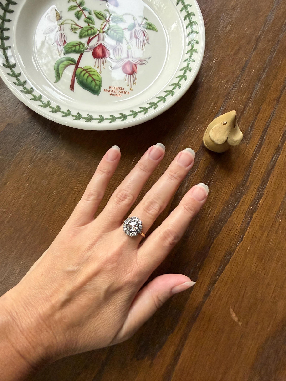 Antique Old Mine & Eye Clean Rose Cut Diamond Daisy Cluster Ring 18k Silver French Edwardian Disco Ball Halo Scalloped Stacker
