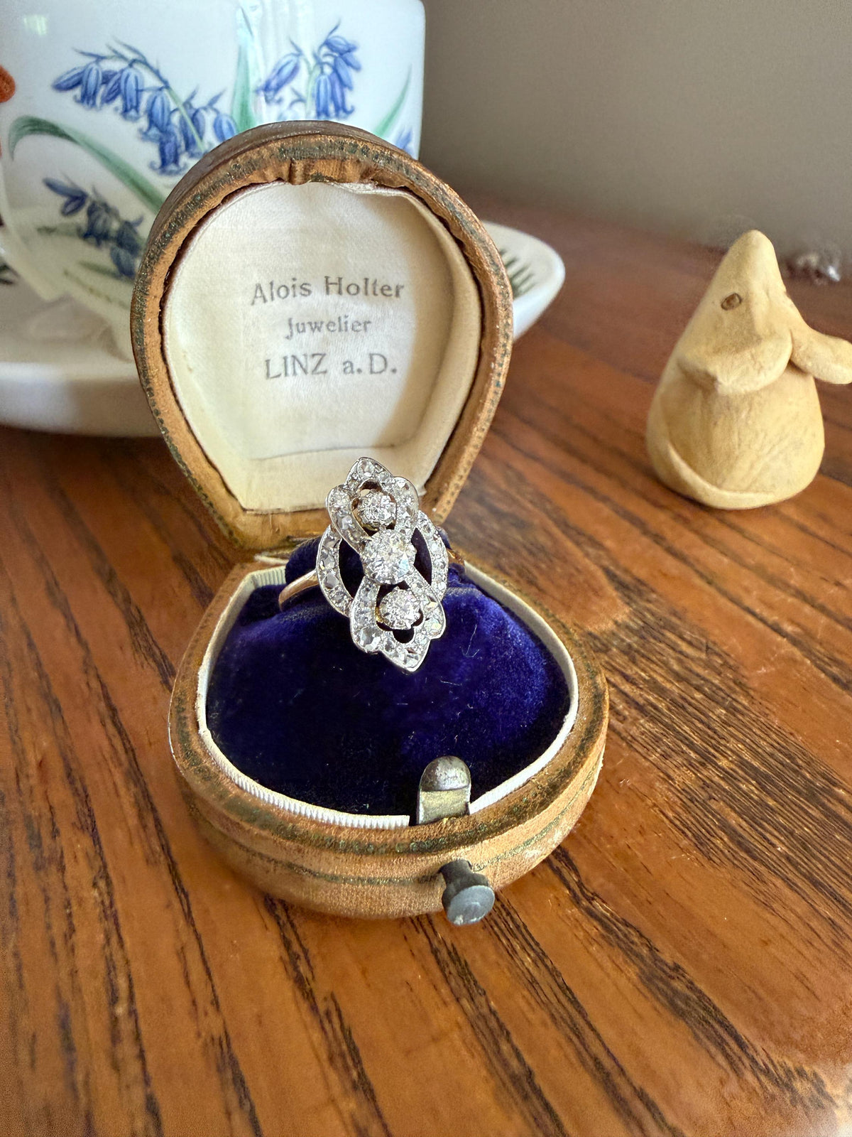 French Antique Belle Epoque Scrolled Shield Ring 1.3 Carats Natural Old Mine Rose Cut Diamond Ornate Art Nouveau 18k Gold Victorian