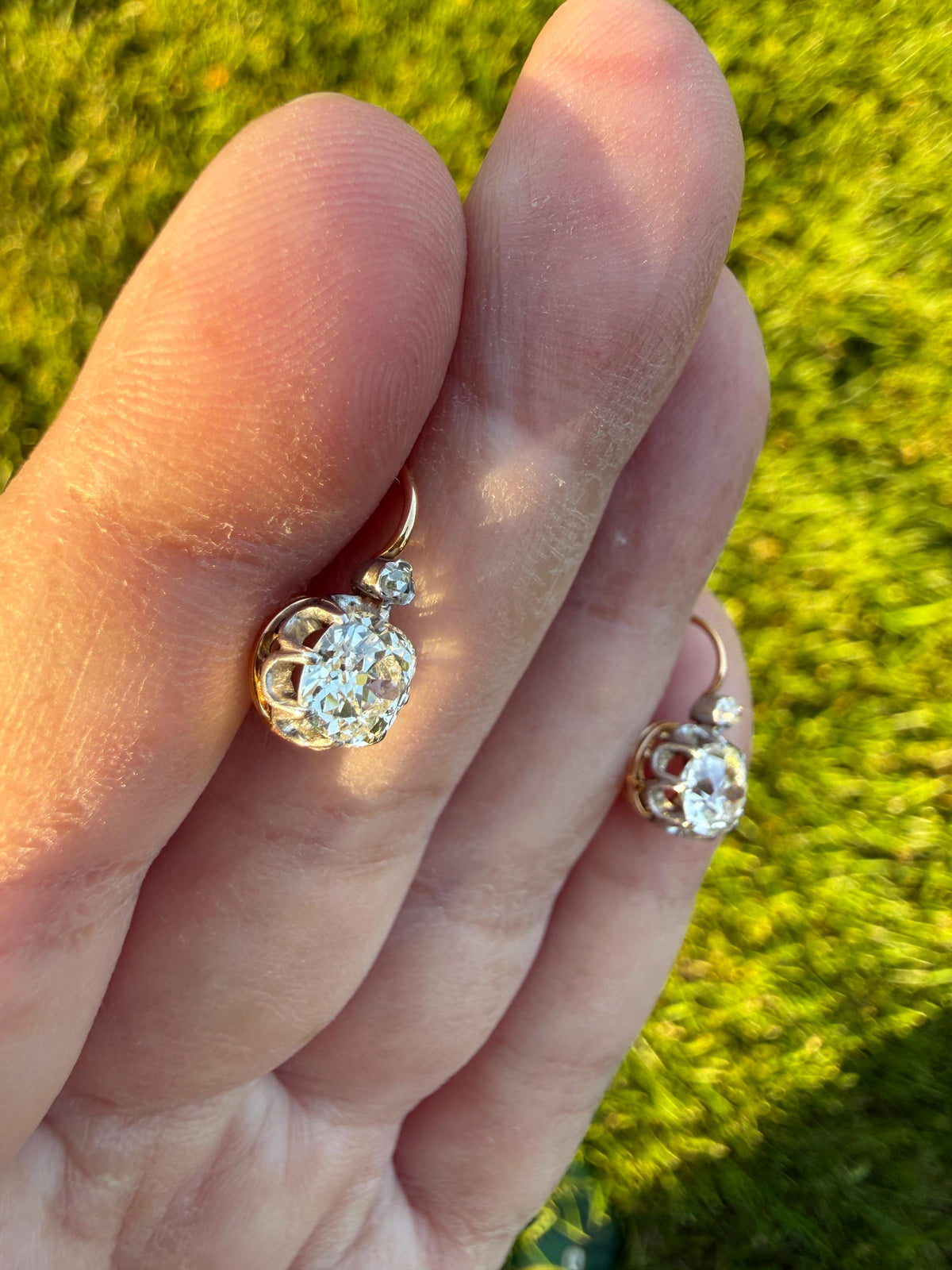 BOXED Original Antique 1.75 Carat Tdw Old Mine Cut Diamond Earrings 18k Gold Platinum French Victorian Dangle Dormeuse Gift Belle Epoque