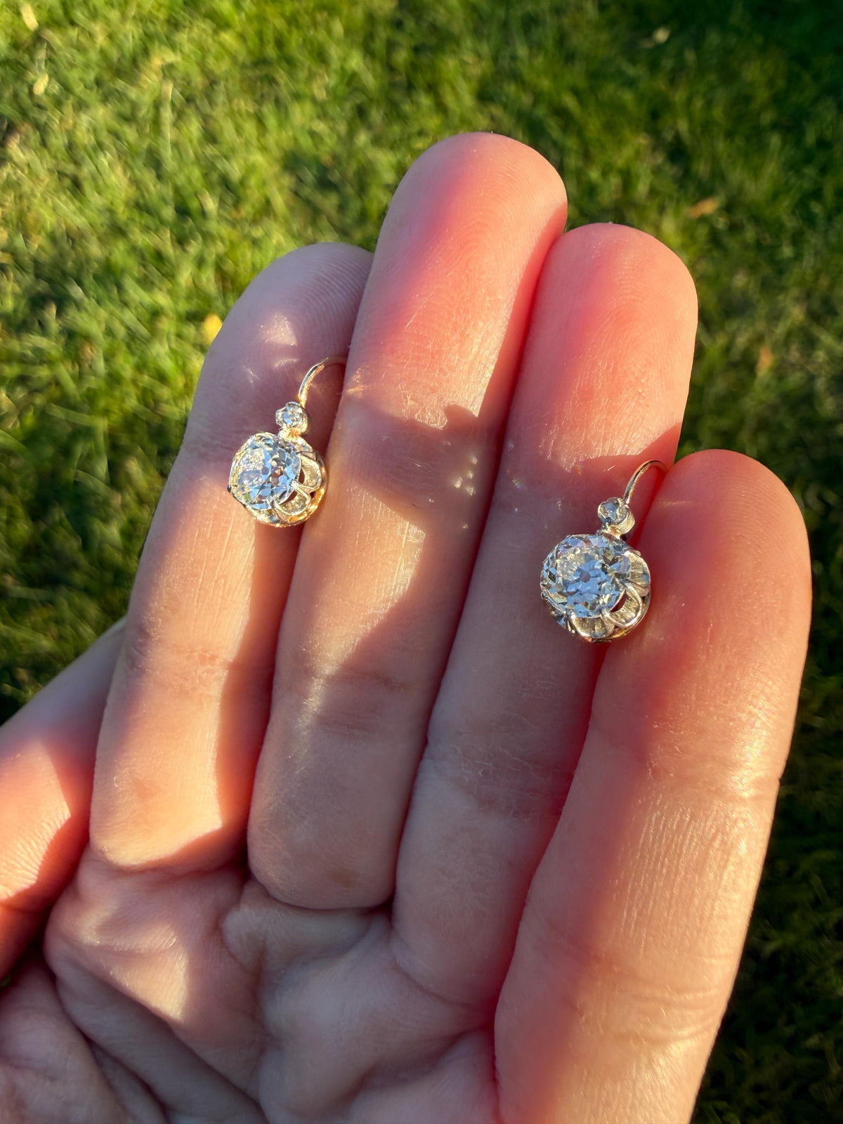 BOXED Original Antique 1.75 Carat Tdw Old Mine Cut Diamond Earrings 18k Gold Platinum French Victorian Dangle Dormeuse Gift Belle Epoque