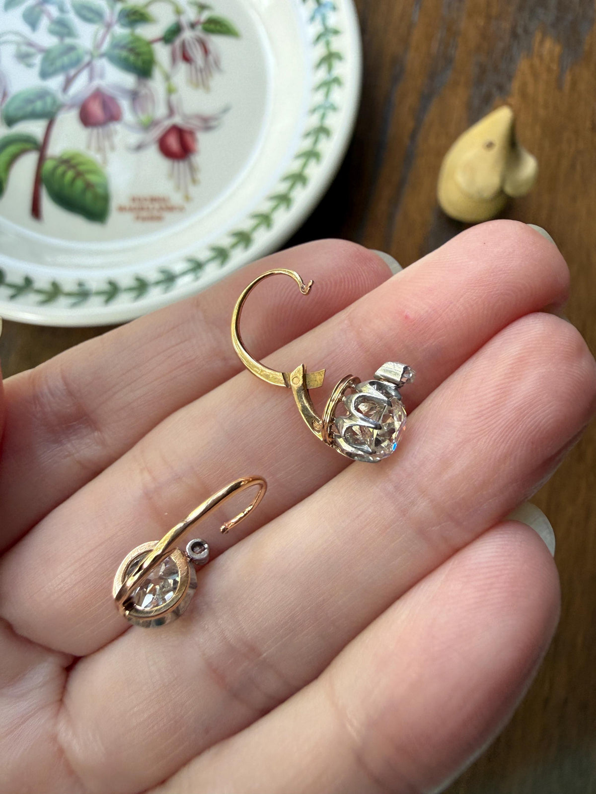 BOXED Original Antique 1.75 Carat Tdw Old Mine Cut Diamond Earrings 18k Gold Platinum French Victorian Dangle Dormeuse Gift Belle Epoque
