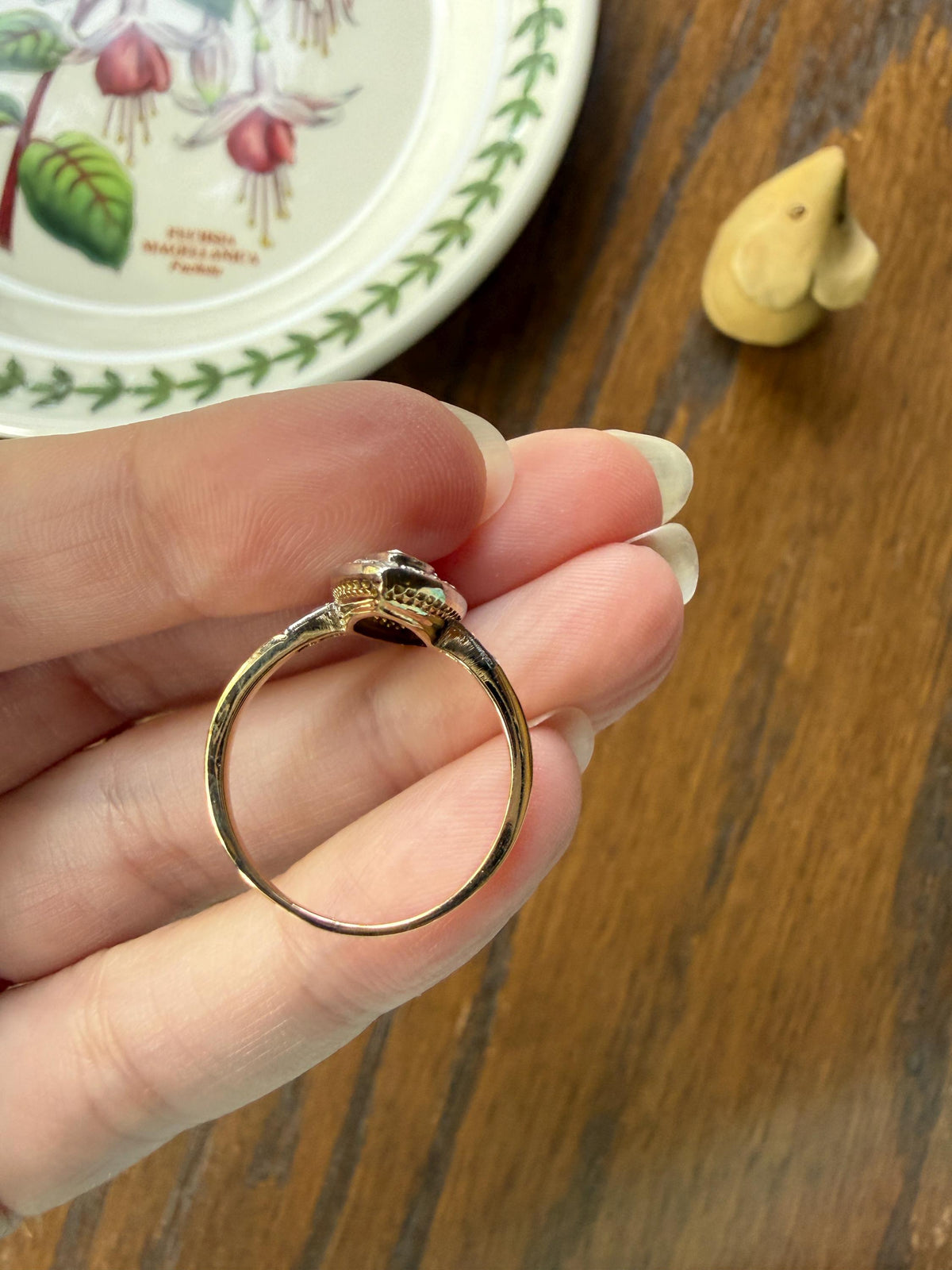 Unique French Antique 1.1 Carat Tdw TRIANGLE Old Cut Diamond Ruby and Rose Cut Navette Ring 18k Gold Triangular Trillion