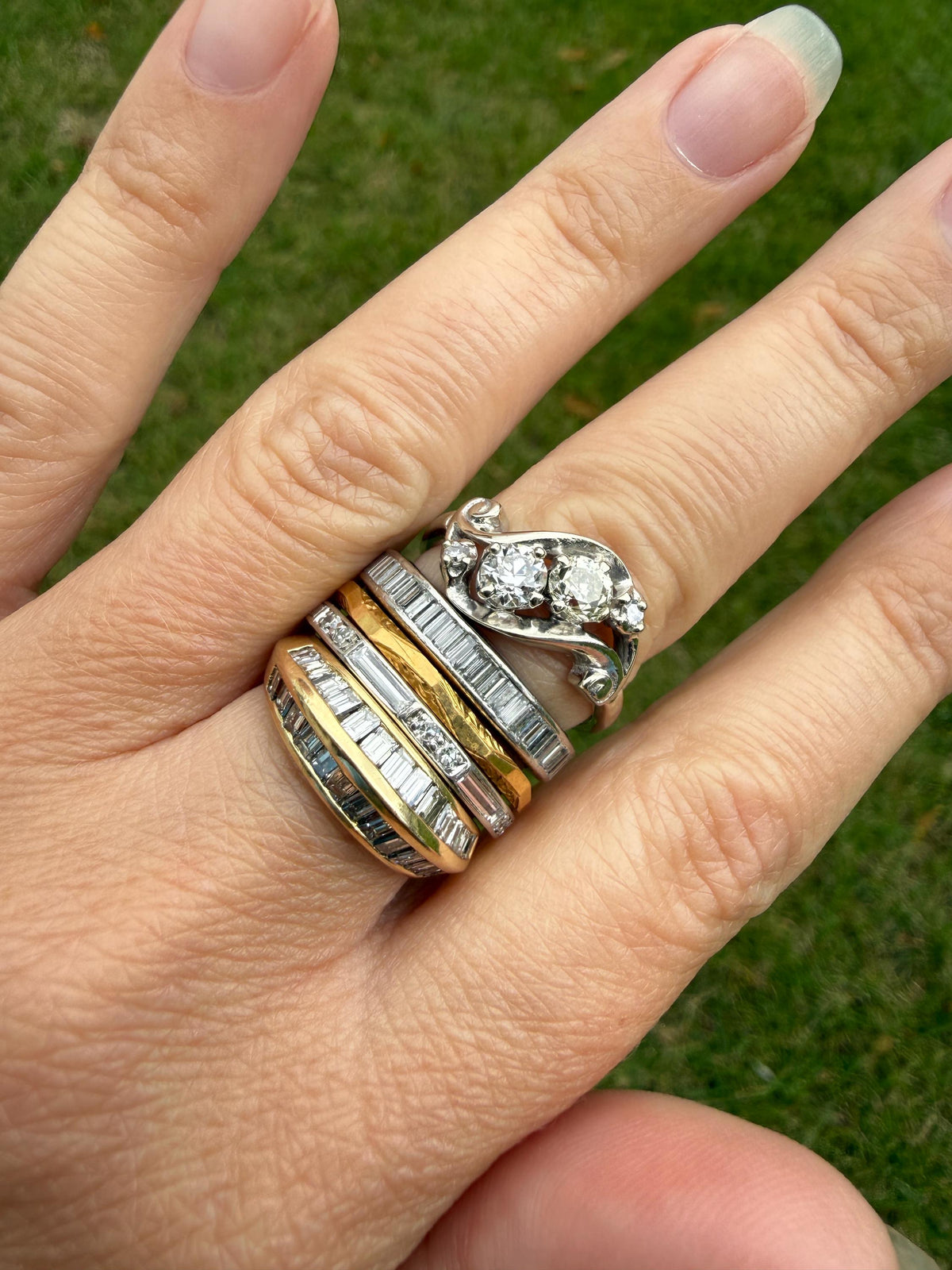 Vintage 22k Gold Faceted Beveled Engraved Stacker Eternity Ring Shimmer Skinny Wedding Band Unique Geometric