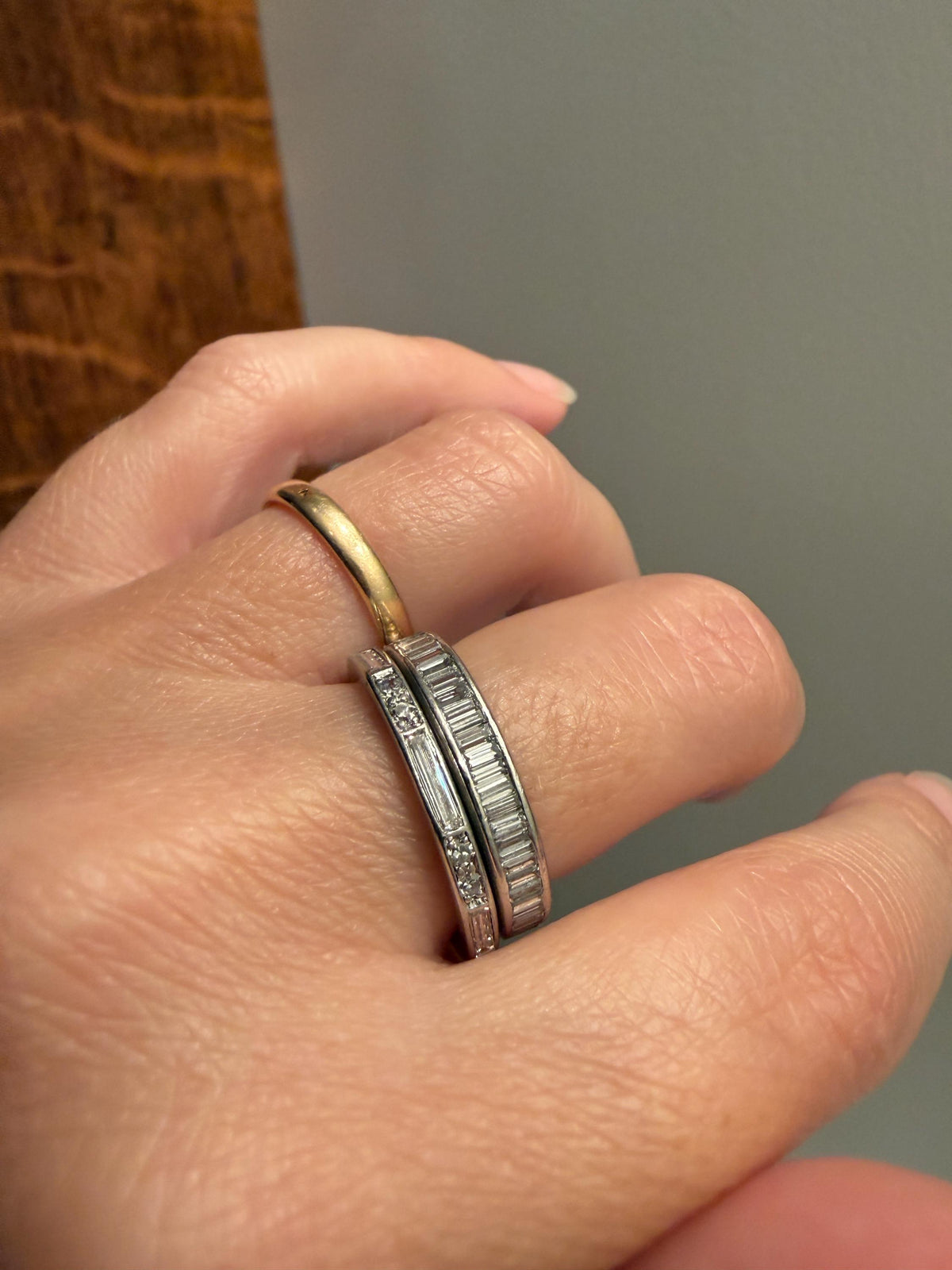 Antique Art Deco 1 Carat PLATINUM Natural Baguette and Old Single Cut Diamond Eternity Ring Skinny Stacker Beveled Channel Set Wedding Band