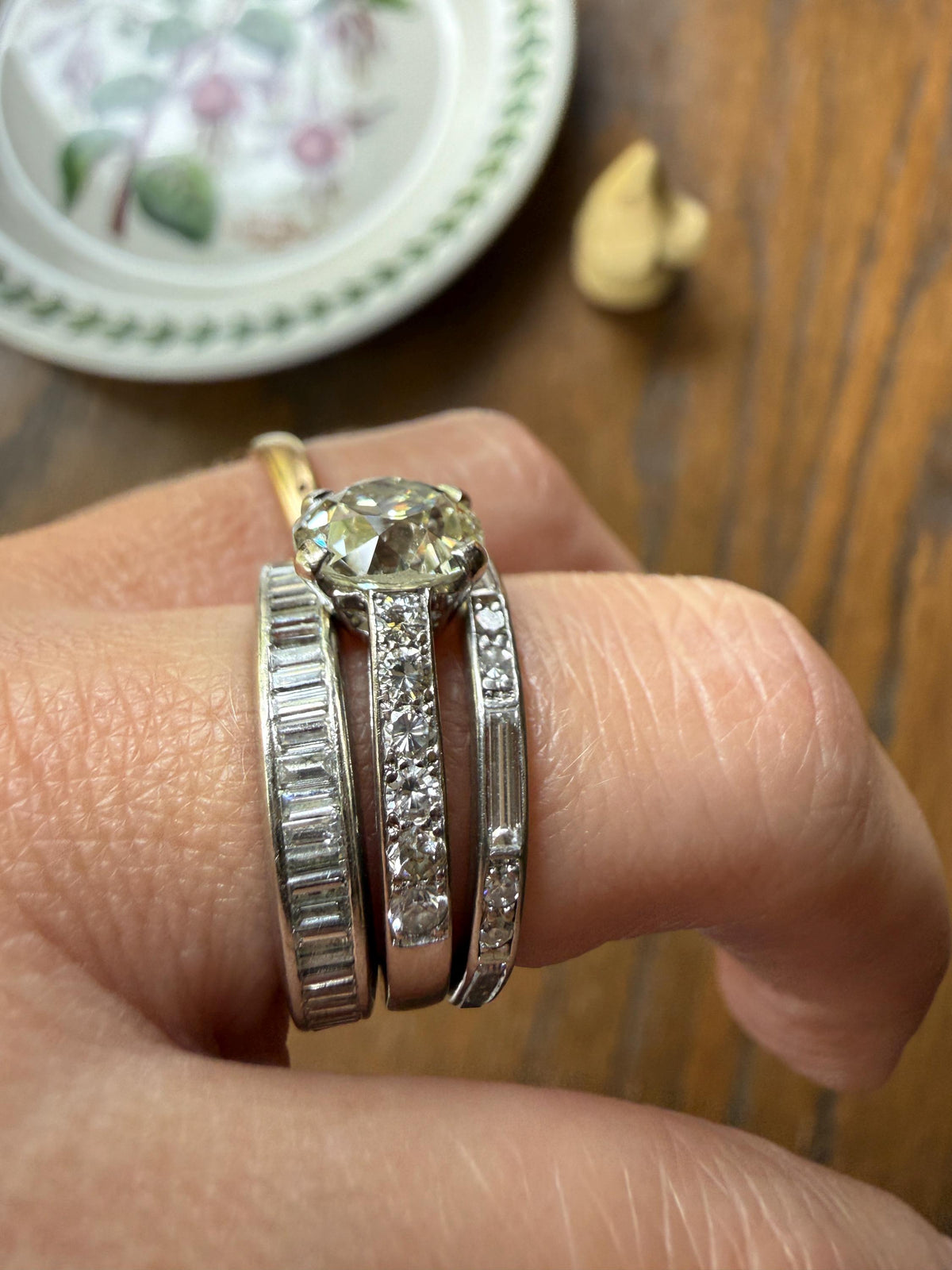 Antique Art Deco 1 Carat PLATINUM Natural Baguette and Old Single Cut Diamond Eternity Ring Skinny Stacker Beveled Channel Set Wedding Band
