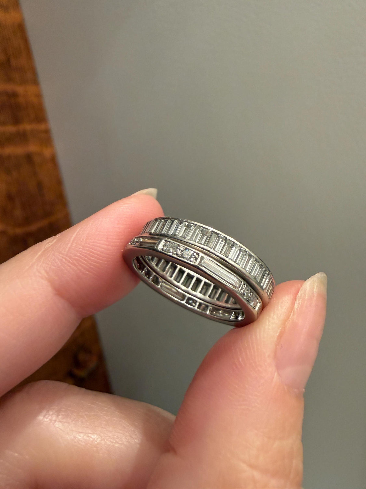 Vintage 2.6 Carats PLATINUM Natural Baguette Eternity Ring Skinny Stacker Channel Set Wedding Band 4mm Wide