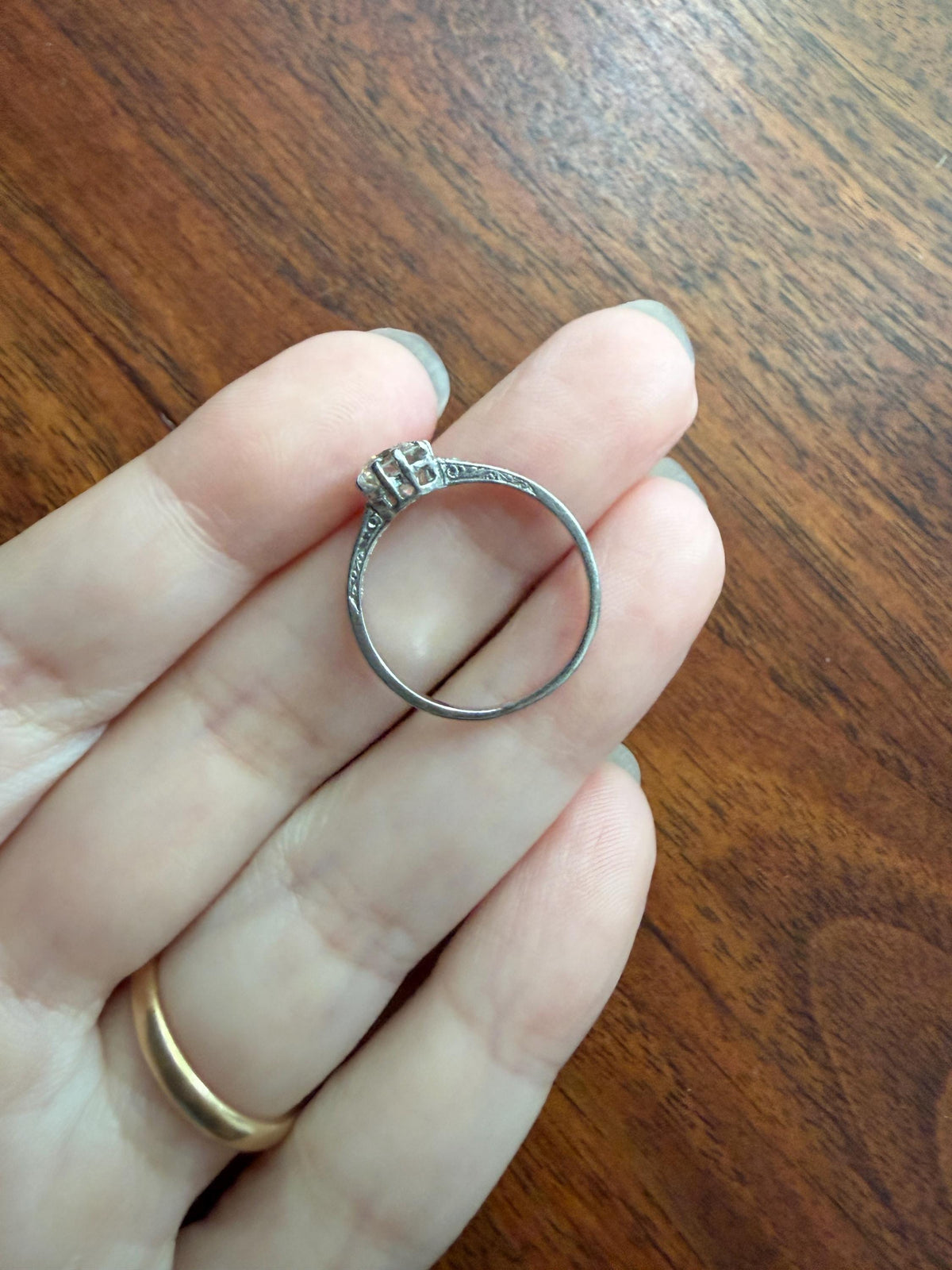 Vintage 0.88 Carat Transitional Cut Natural DIAMOND Ring 1Ctw French Platinum Solitaire w Accents Art Deco Engraved Stacker Band Engagement