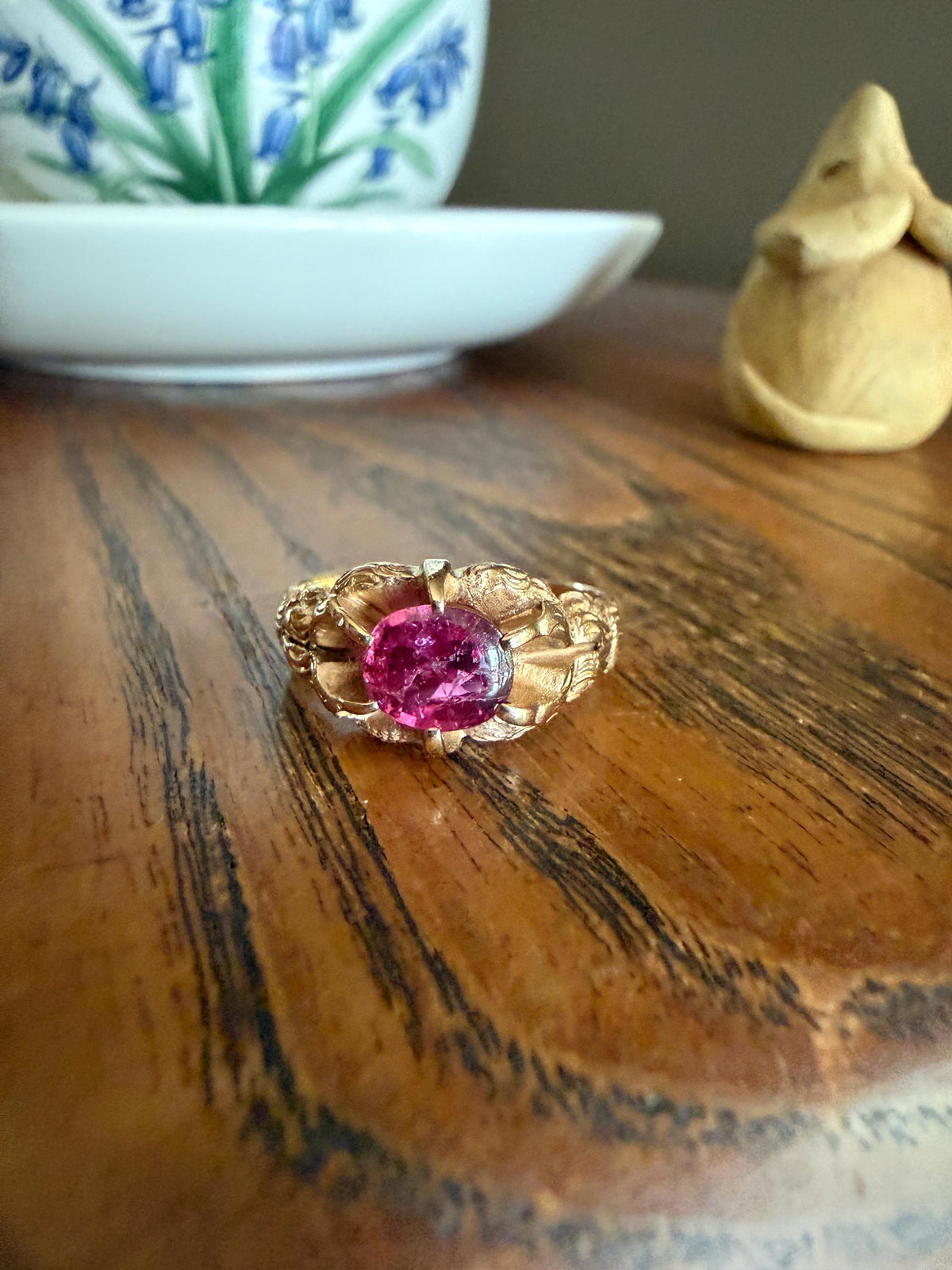 LION Claw Paw Shoulders Juicy Natural Ruby Chunky Ring 10k Gold Victorian Figural Unique Gift 3D Glowing Pinkish Red Orb Animal Jewelry