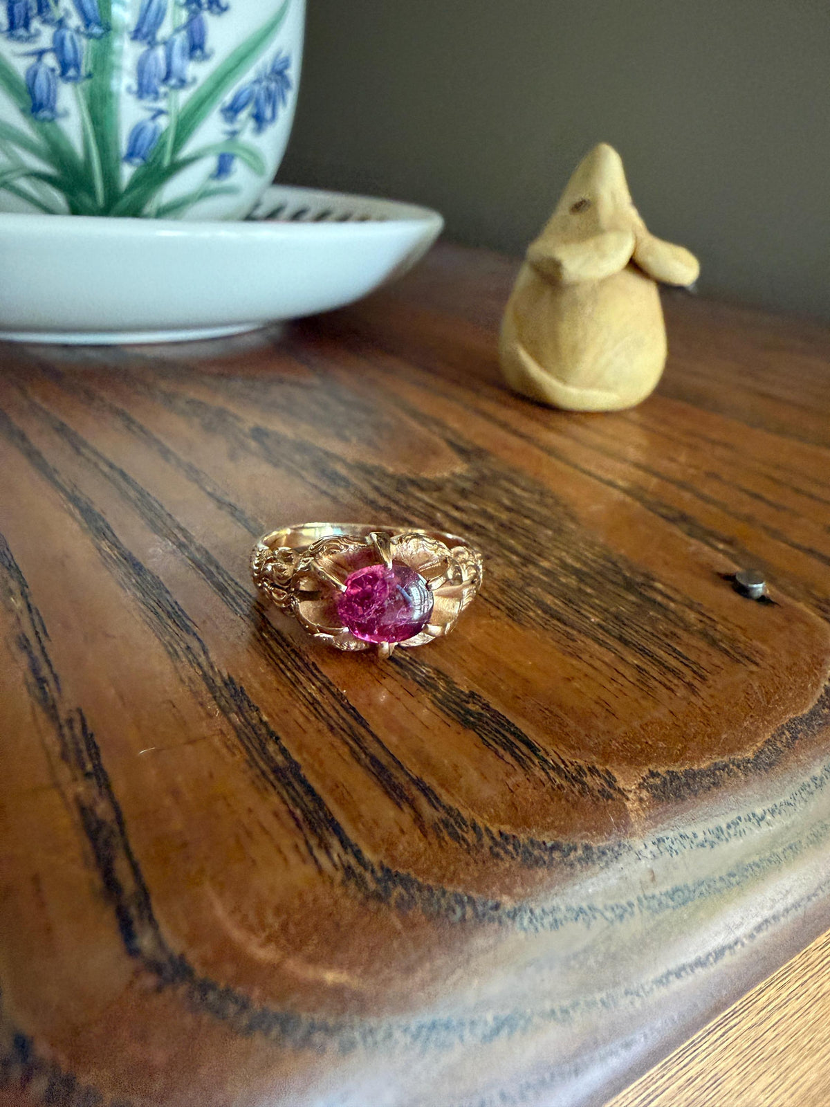 LION Claw Paw Shoulders Juicy Natural Ruby Chunky Ring 10k Gold Victorian Figural Unique Gift 3D Glowing Pinkish Red Orb Animal Jewelry