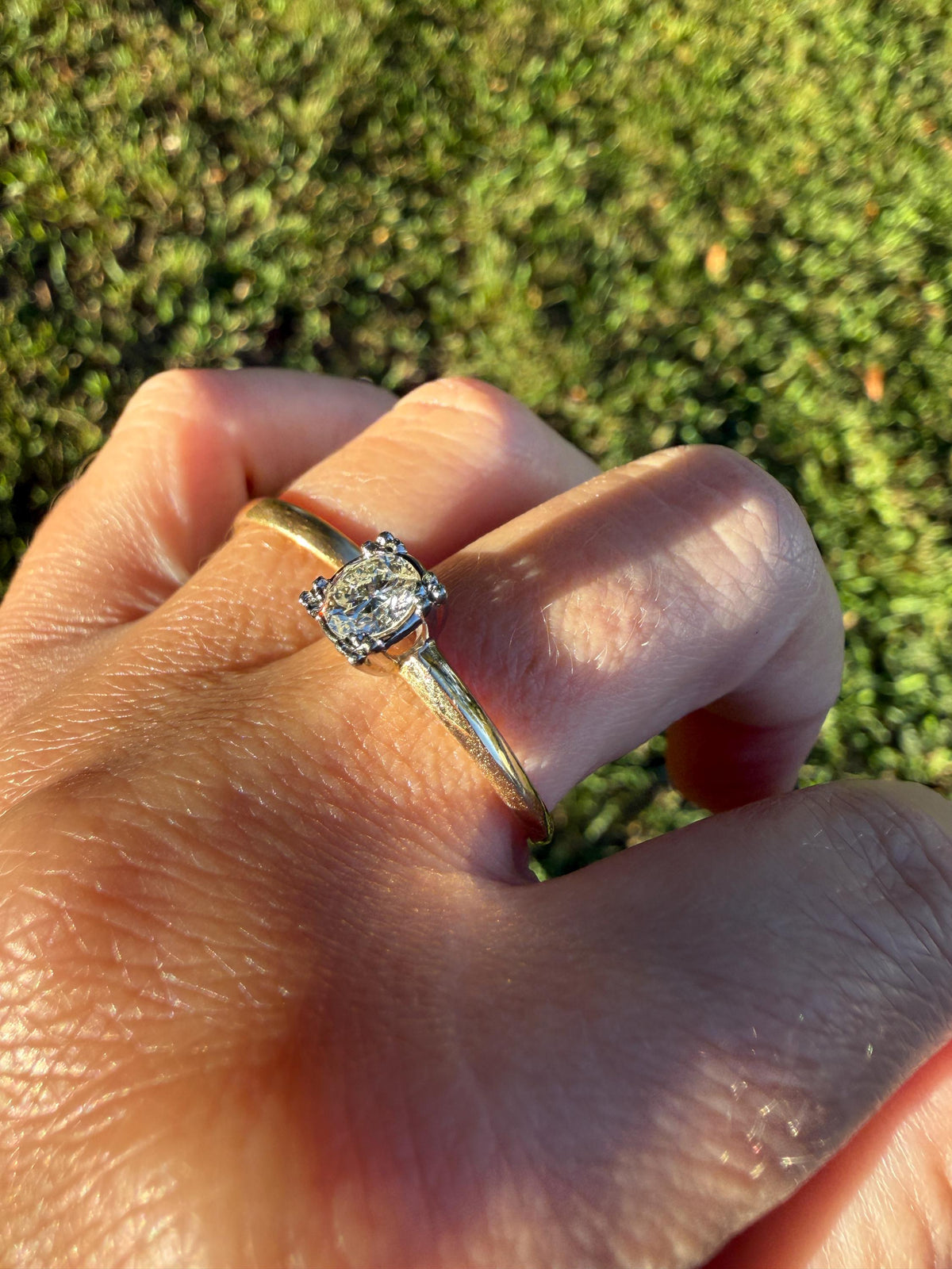 Vintage .67 Carat Transitional Cut Diamond Solitaire Ring 14k Gold Art Deco Square Face Knife Edge Band Engagement Stacker