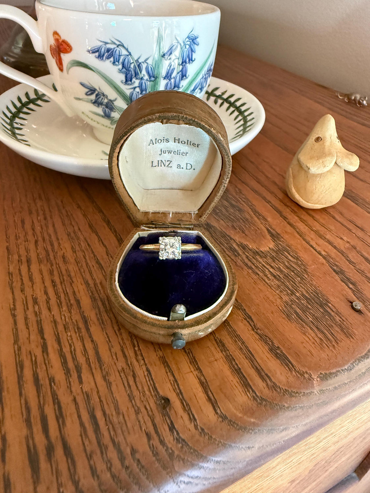 Vintage .67 Carat Transitional Cut Diamond Solitaire Ring 14k Gold Art Deco Square Face Knife Edge Band Engagement Stacker