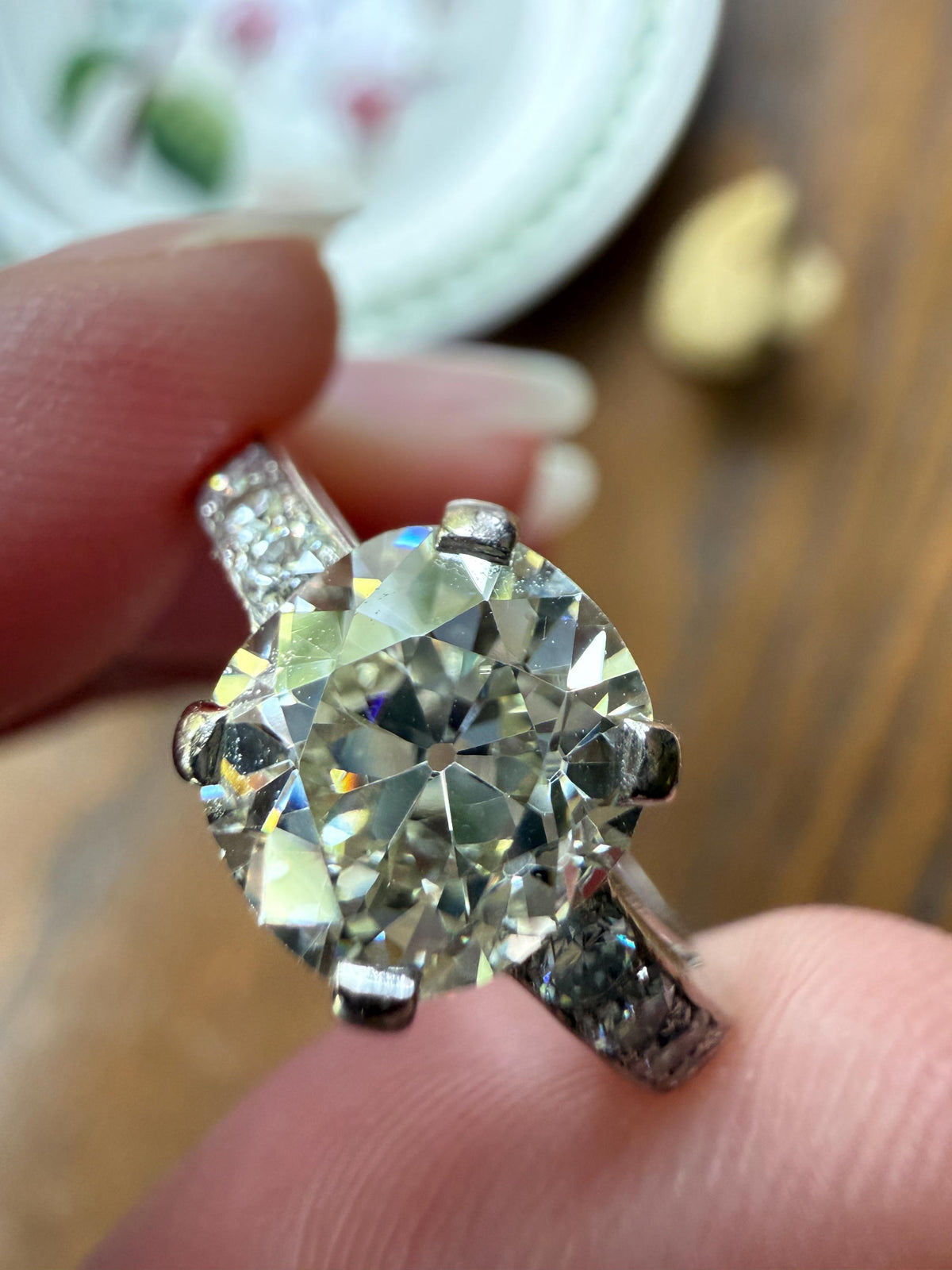Original Vintage Eye Clean 2.25 Carat Natural Old Mine Cut DiAMOND Solitaire Ring French 18k White GOLD Engagement Art Deco 2.75Ctw