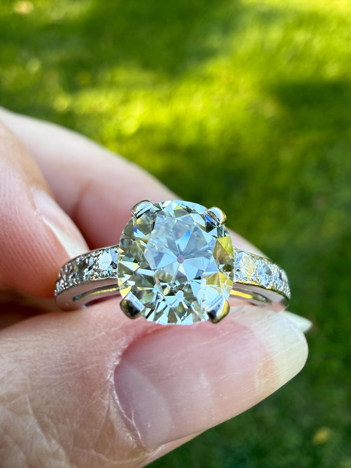 Original Vintage Eye Clean 2.25 Carat Natural Old Mine Cut DiAMOND Solitaire Ring French 18k White GOLD Engagement Art Deco 2.75Ctw