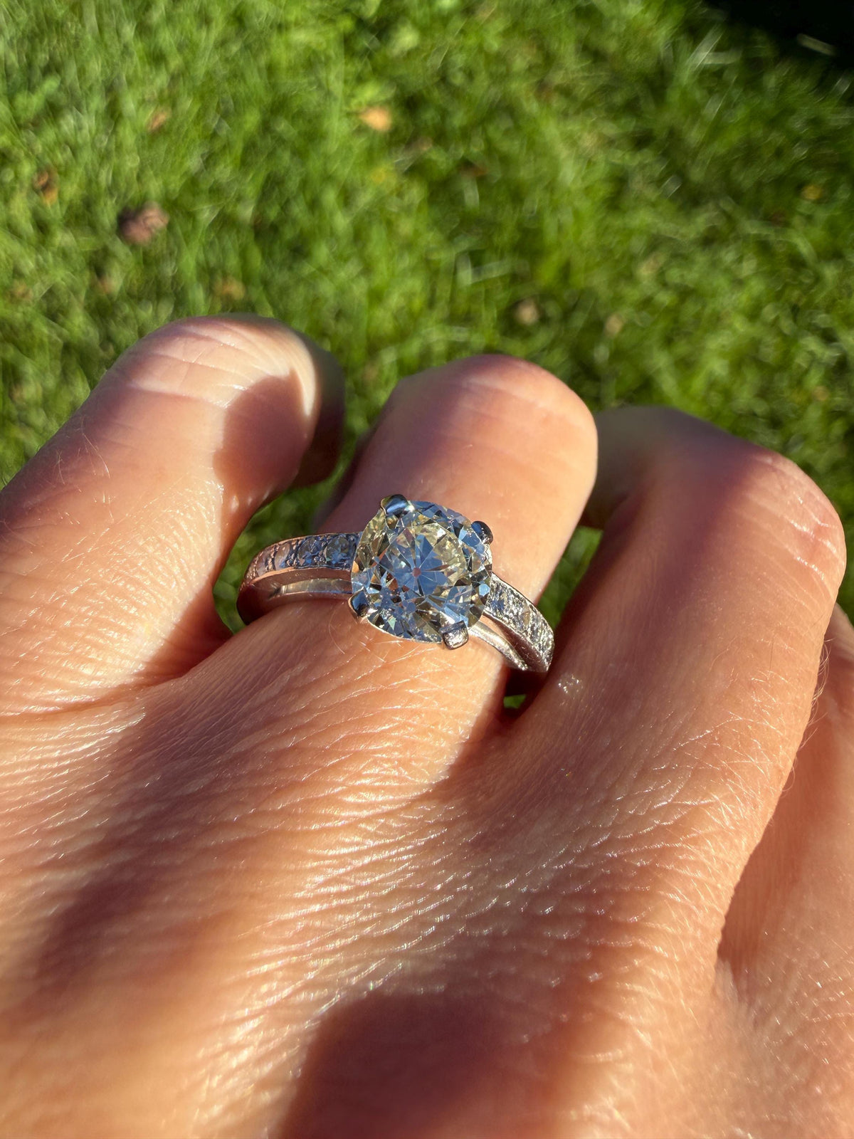 Original Vintage Eye Clean 2.25 Carat Natural Old Mine Cut DiAMOND Solitaire Ring French 18k White GOLD Engagement Art Deco 2.75Ctw