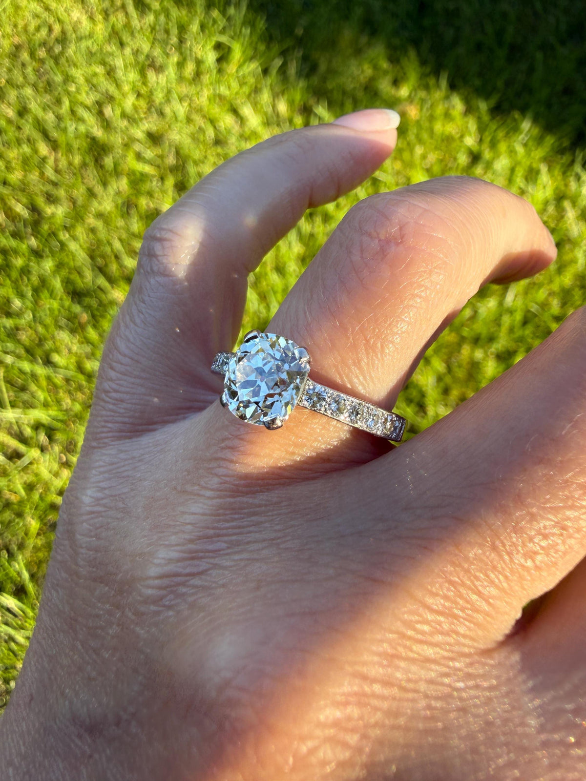 Original Vintage Eye Clean 2.25 Carat Natural Old Mine Cut DiAMOND Solitaire Ring French 18k White GOLD Engagement Art Deco 2.75Ctw