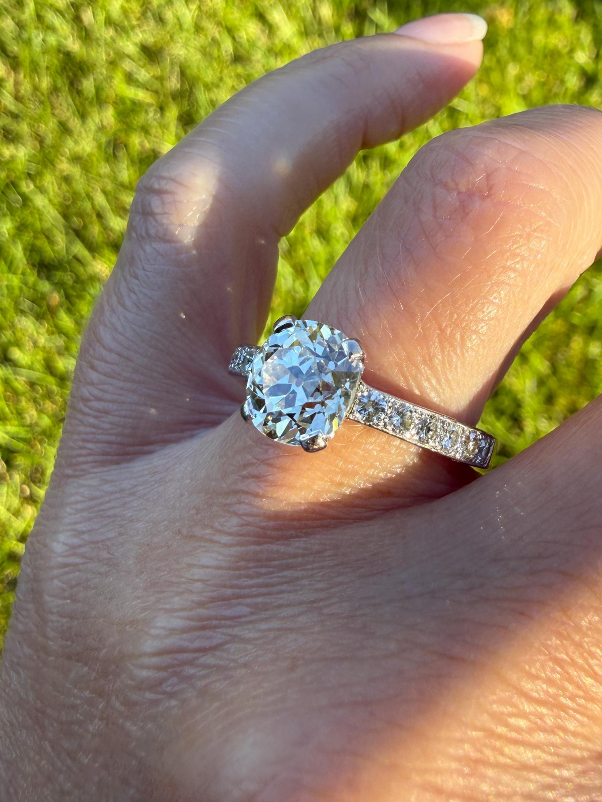 Original Vintage Eye Clean 2.25 Carat Natural Antique Old Mine Cut DiAMOND Solitaire Ring French 18k White GOLD Engagement Art Deco 2.75Ctw