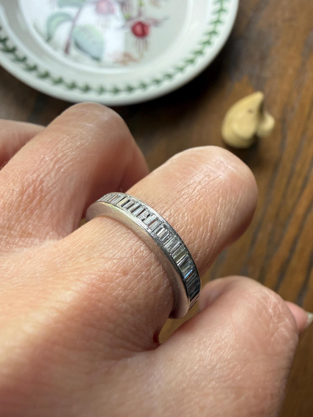 Vintage 2.6 Carats PLATINUM Natural Baguette Eternity Ring Skinny Stacker Channel Set Wedding Band 4mm Wide